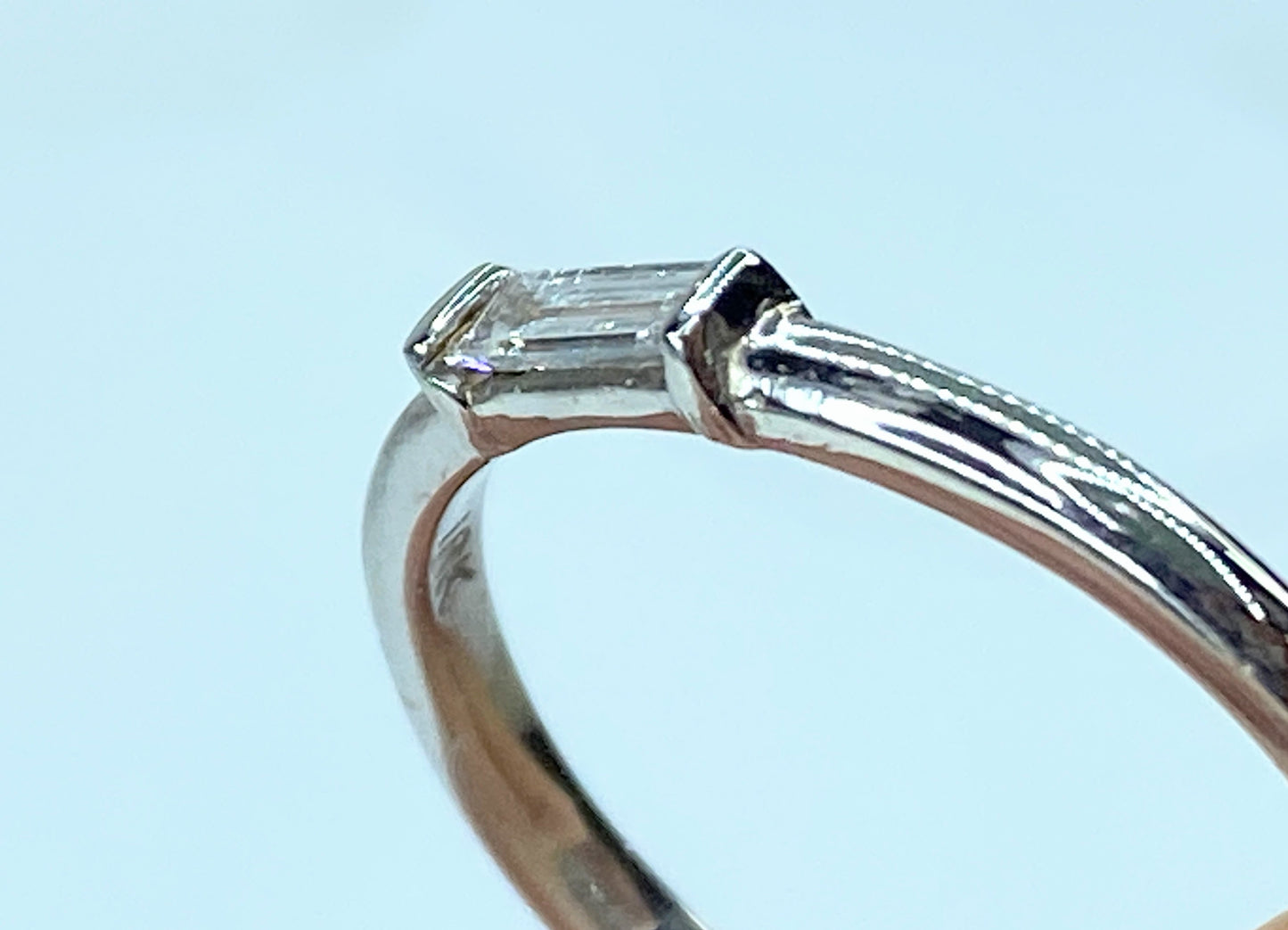 18K white gold 0.19ct natural straight baguette diamond stackable ring s7 JR954