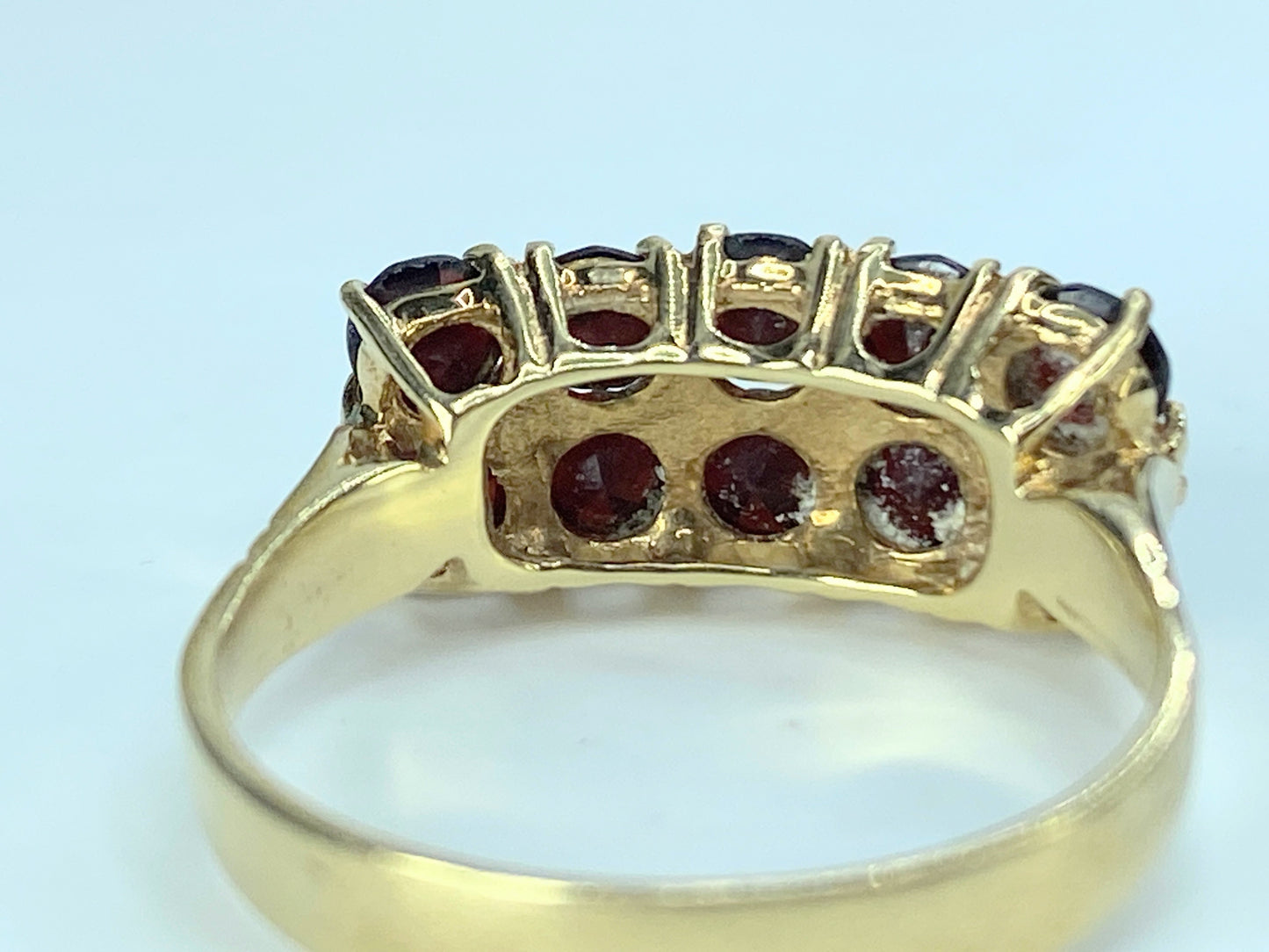 Victorian 14K yellow gold double rows Bohemian Garnet ring s8.5 3.8g JR414