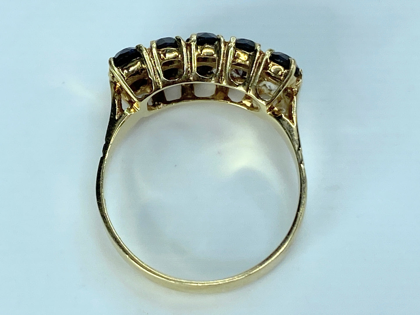 Victorian 14K yellow gold double rows Bohemian Garnet ring s8.5 3.8g JR414