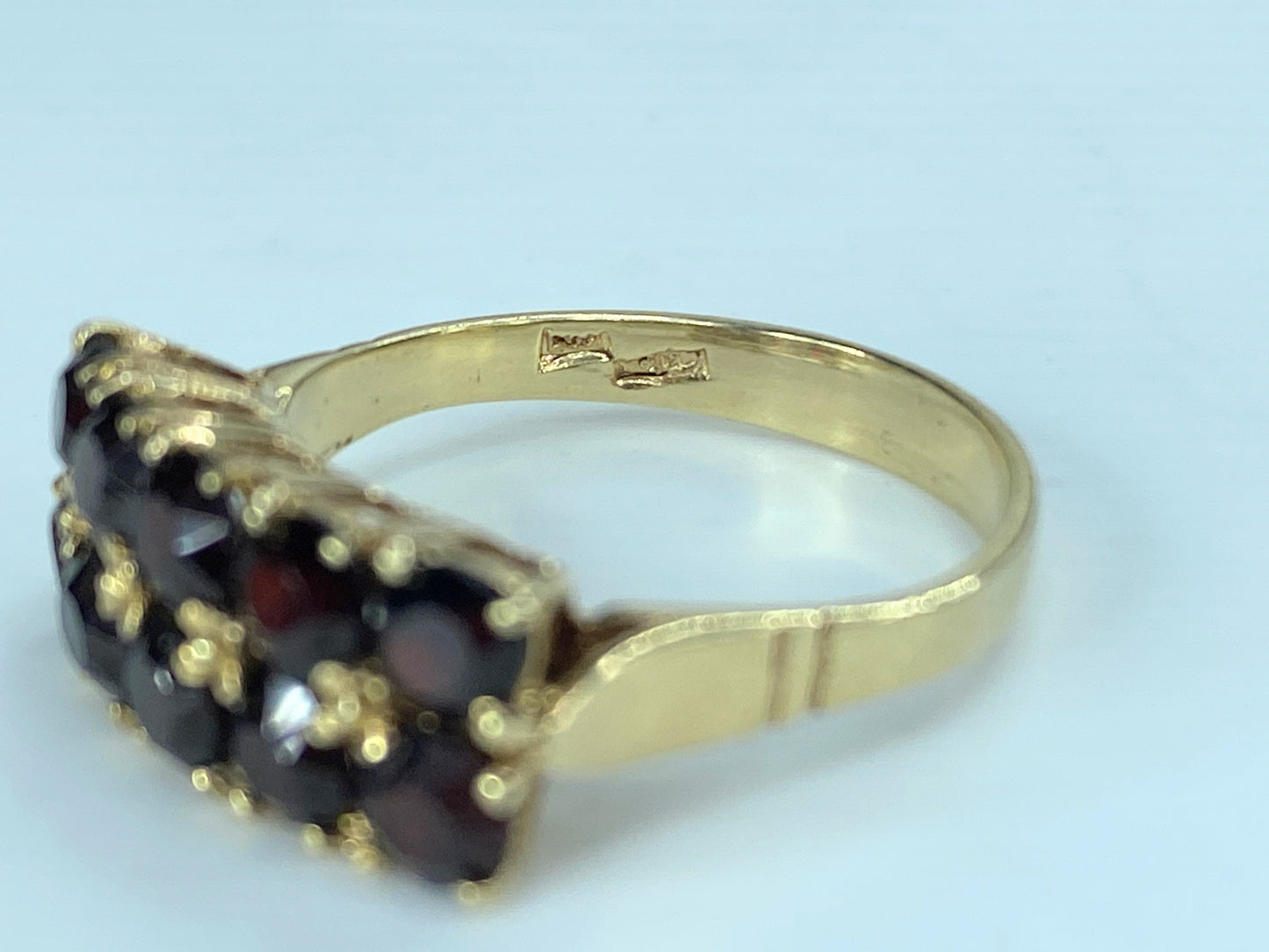 Victorian 14K yellow gold double rows Bohemian Garnet ring s8.5 3.8g JR414