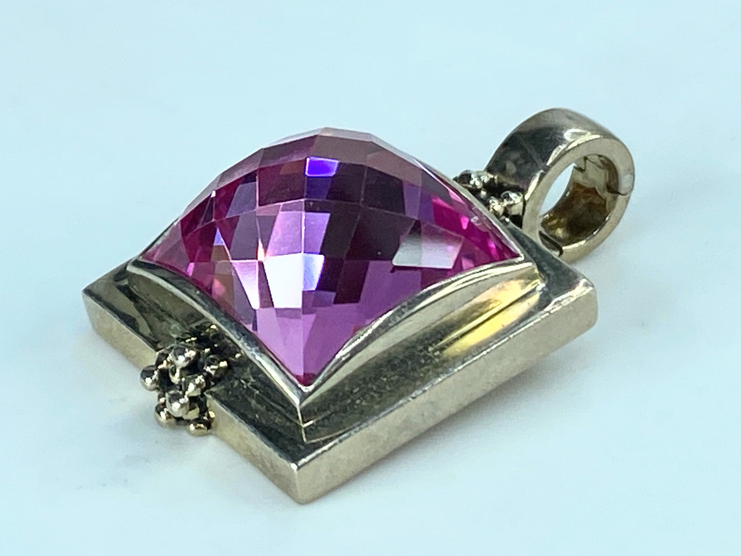 Michael Dawkins Checkerboard Pink Sapphire necklace Enhancer in Sterling JR404