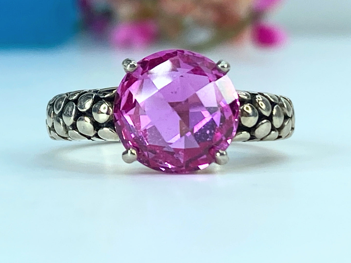 Michael Dawkins Silver Ring Lab Pink Sapphire Pebble Band Size 7 5.2g JR405
