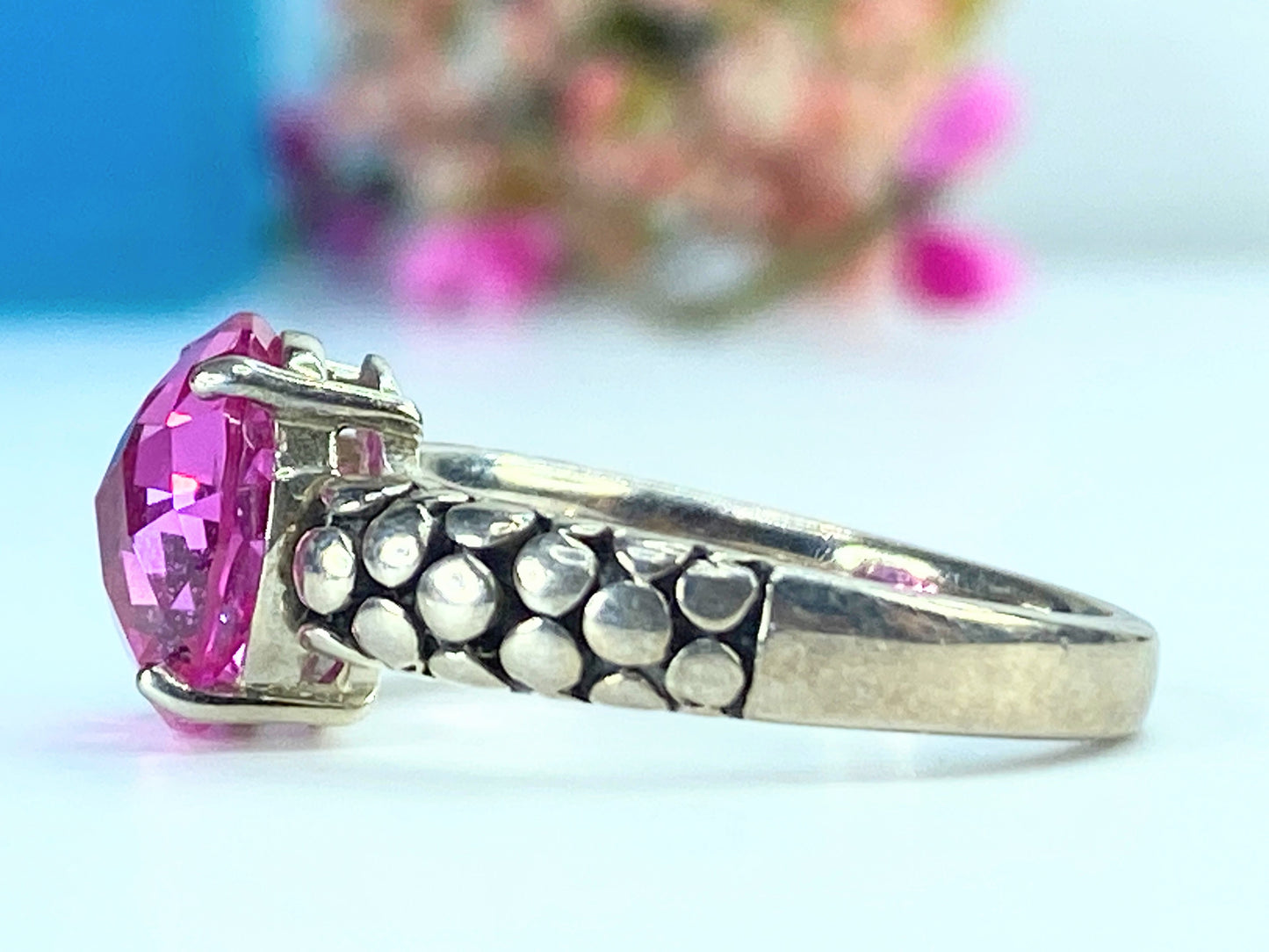 Michael Dawkins Silver Ring Lab Pink Sapphire Pebble Band Size 7 5.2g JR405