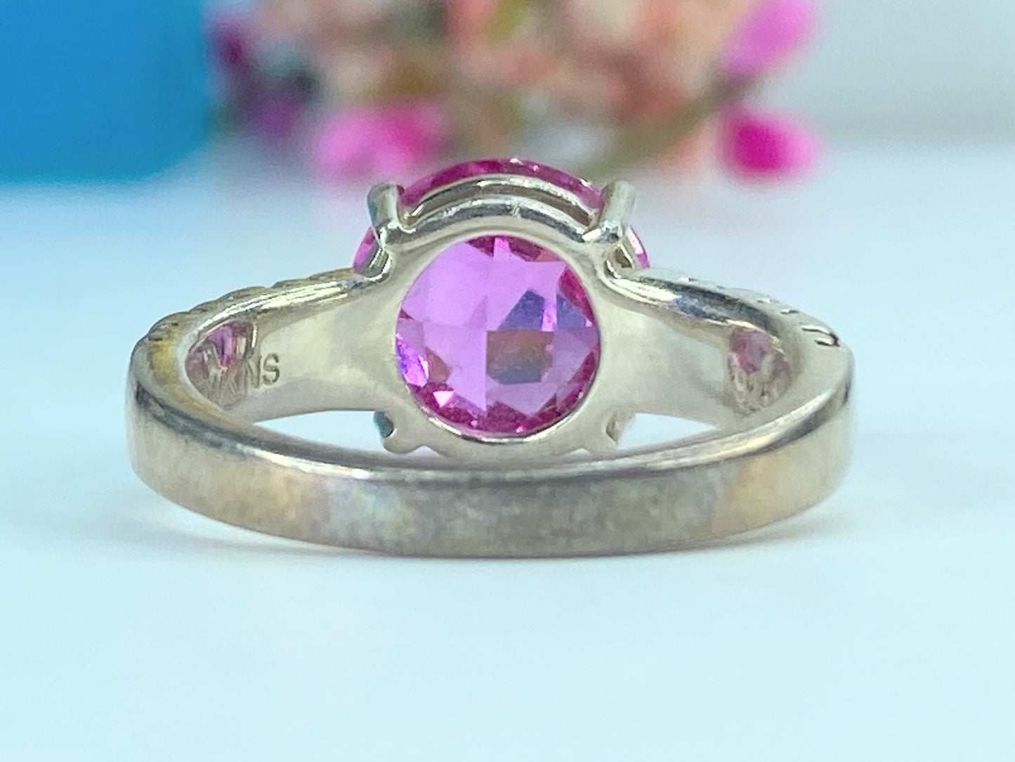 Michael Dawkins Silver Ring Lab Pink Sapphire Pebble Band Size 7 5.2g JR405