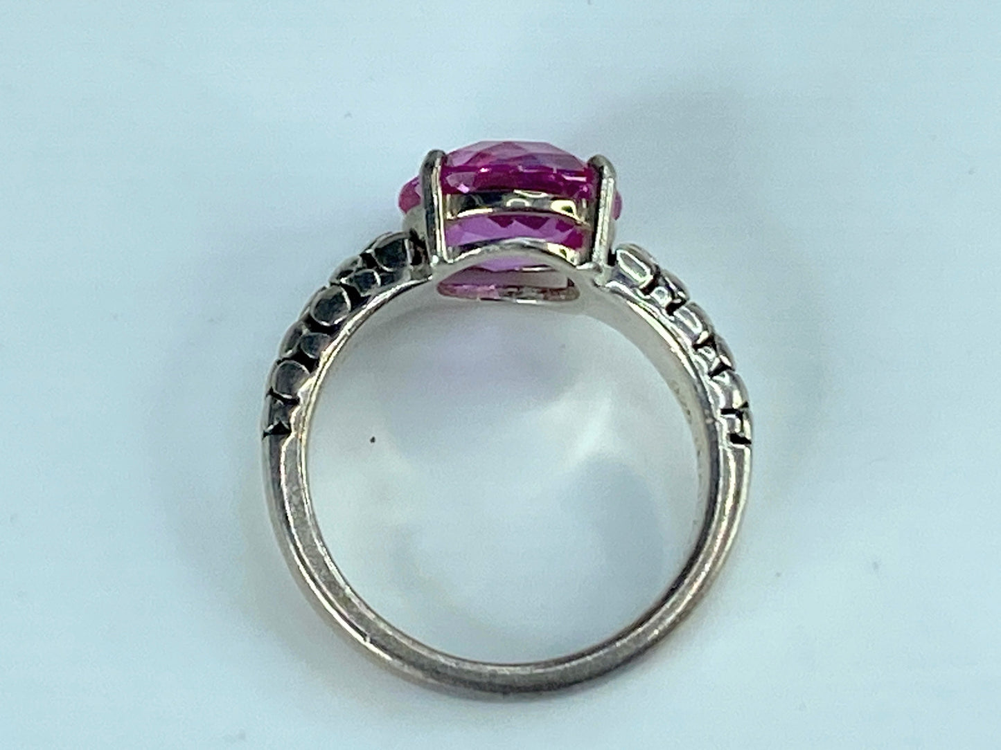 Michael Dawkins Silver Ring Lab Pink Sapphire Pebble Band Size 7 5.2g JR405