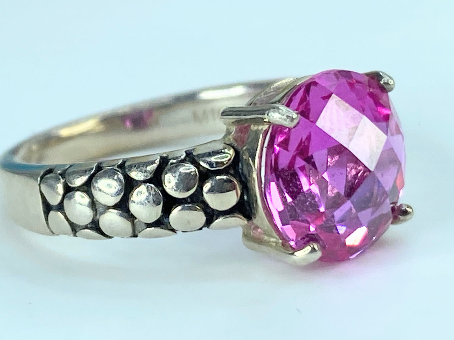 Michael Dawkins Silver Ring Lab Pink Sapphire Pebble Band Size 7 5.2g JR405