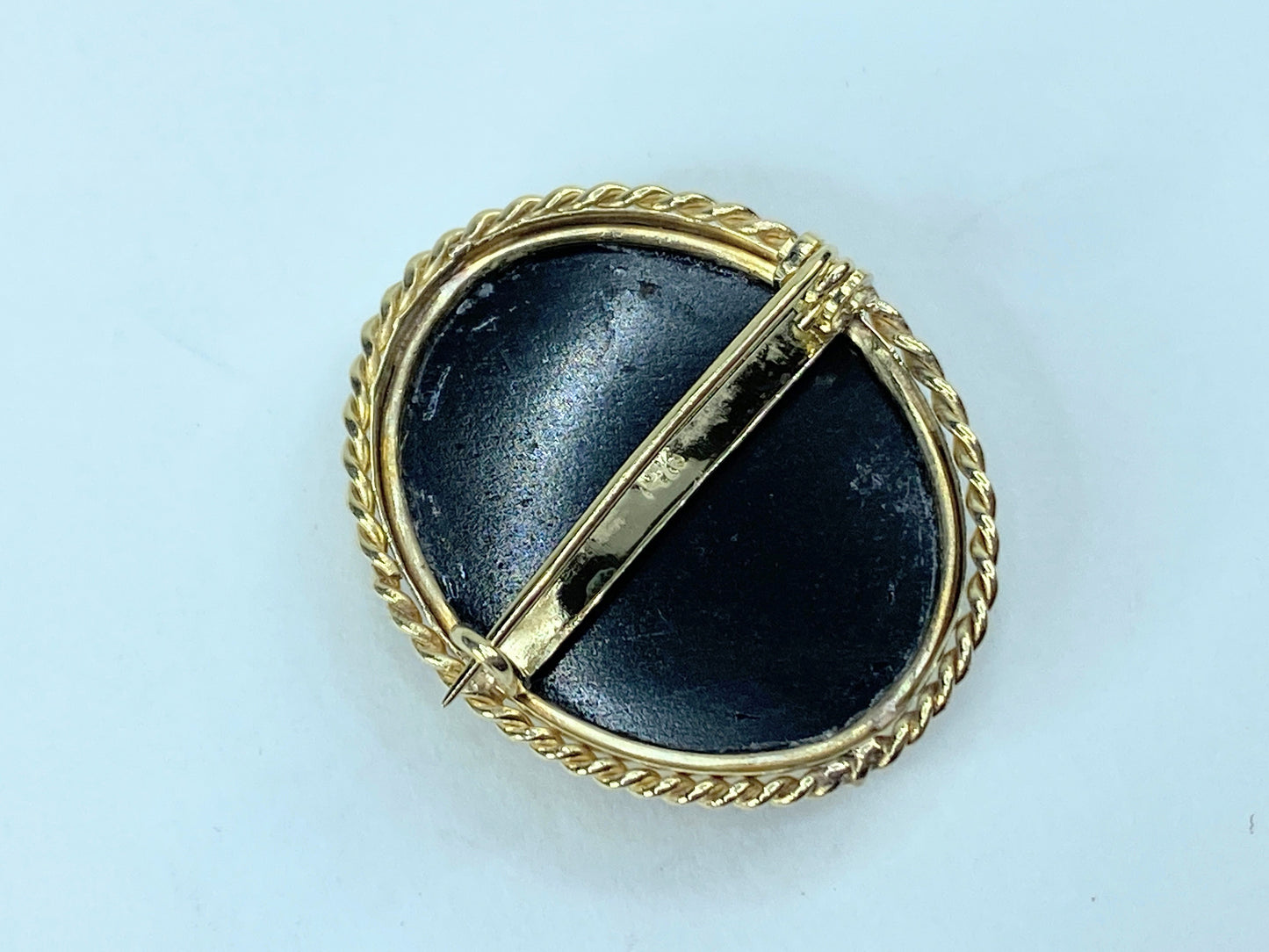 Antique Micro-mosaic 14k yellow gold rope bezel Dog Brooch 8g 30mm JR959