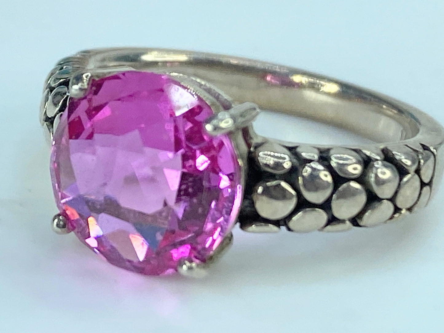 Michael Dawkins Silver Ring Lab Pink Sapphire Pebble Band Size 7 5.2g JR405