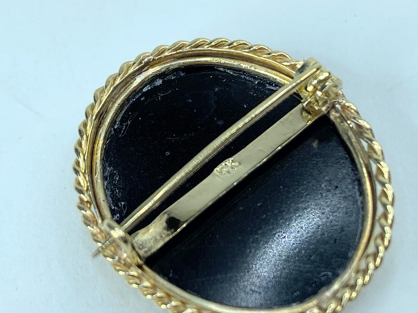 Antique Micro-mosaic 14k yellow gold rope bezel Dog Brooch 8g 30mm JR959