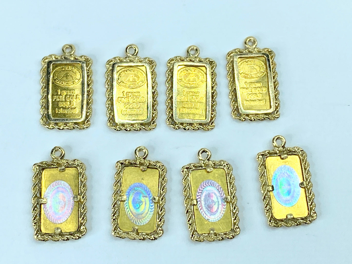 1.00gram Fine Gold Bar in 14K Gold Frame Vintage Charm/Pendant 2.4gm JR960