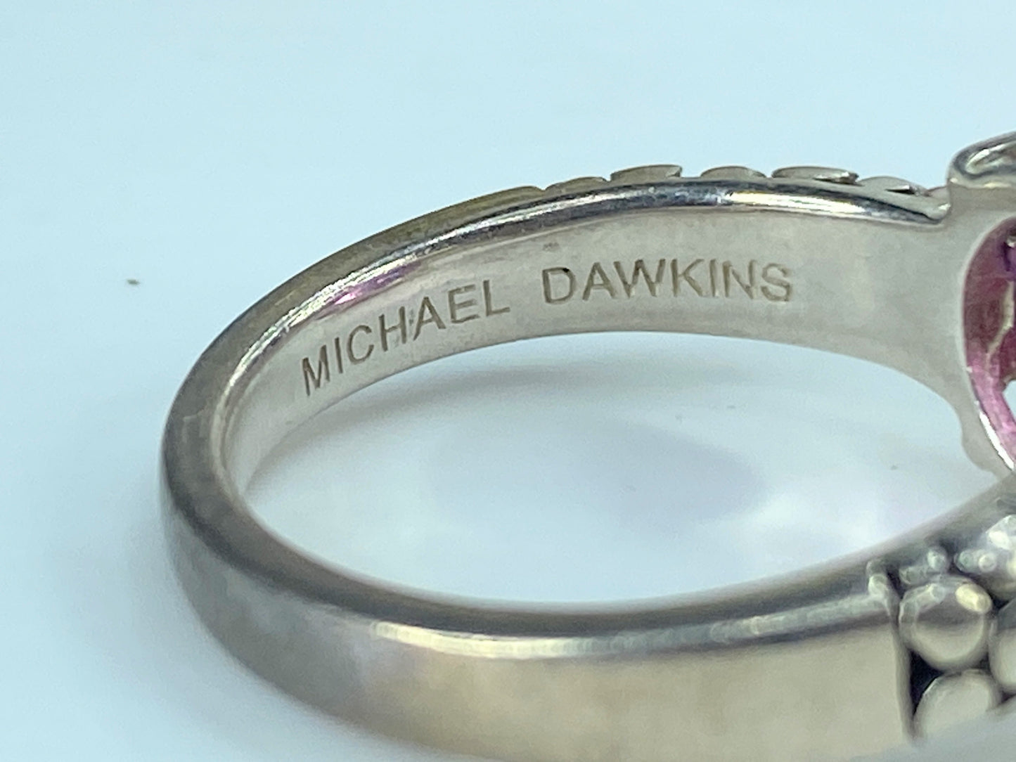 Michael Dawkins Silver Ring Lab Pink Sapphire Pebble Band Size 7 5.2g JR405