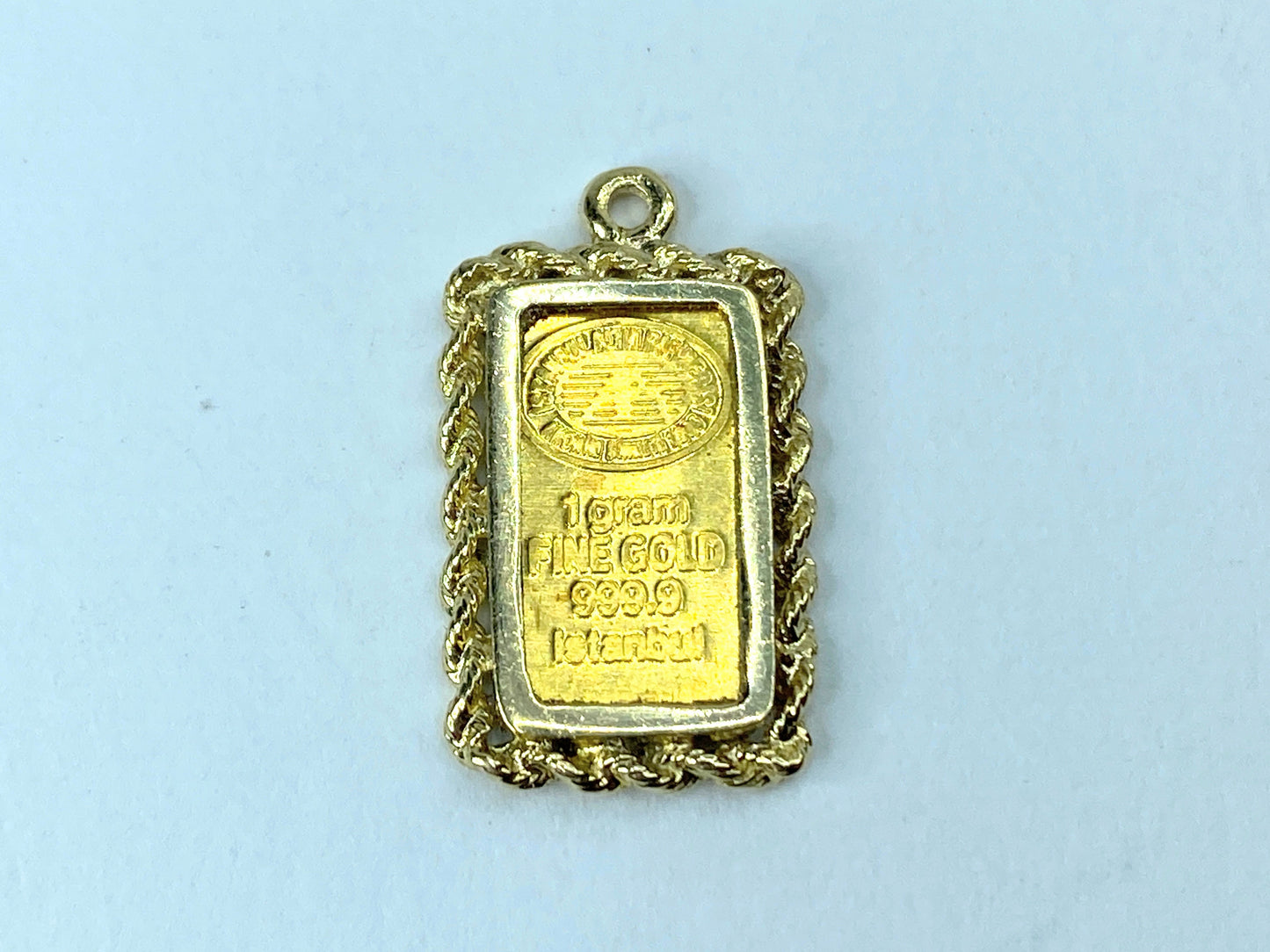1.00gram Fine Gold Bar in 14K Gold Frame Vintage Charm/Pendant 2.4gm JR960