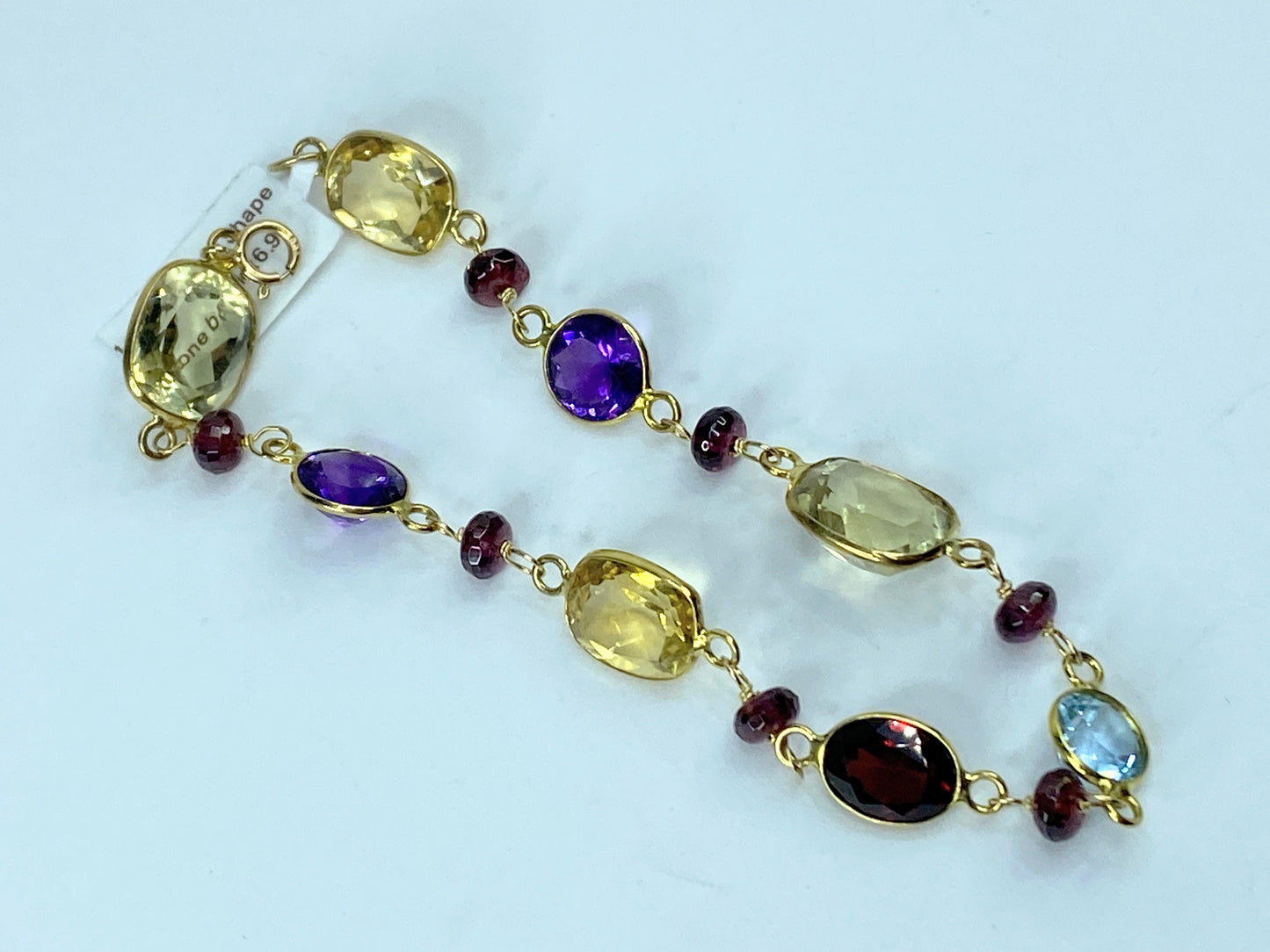 14K Multi colors & Shapes, Size Rainbow nature Gemstone bracelet 6.9g 7.25 JR961