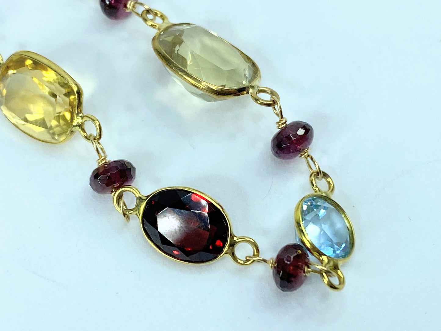 14K Multi colors & Shapes, Size Rainbow nature Gemstone bracelet 6.9g 7.25 JR961