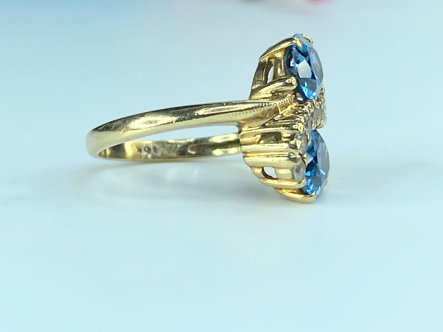 10K Yellow Gold Swiss Blue & White Topaz swirl Ring 3.1g s5 3.1g JR468