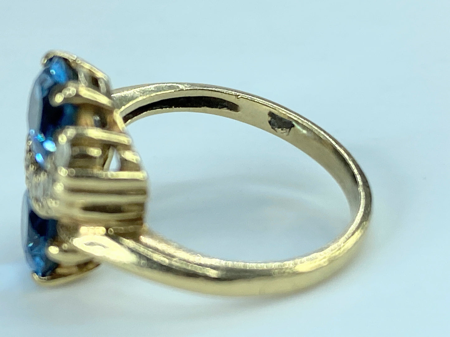10K Yellow Gold Swiss Blue & White Topaz swirl Ring 3.1g s5 3.1g JR468