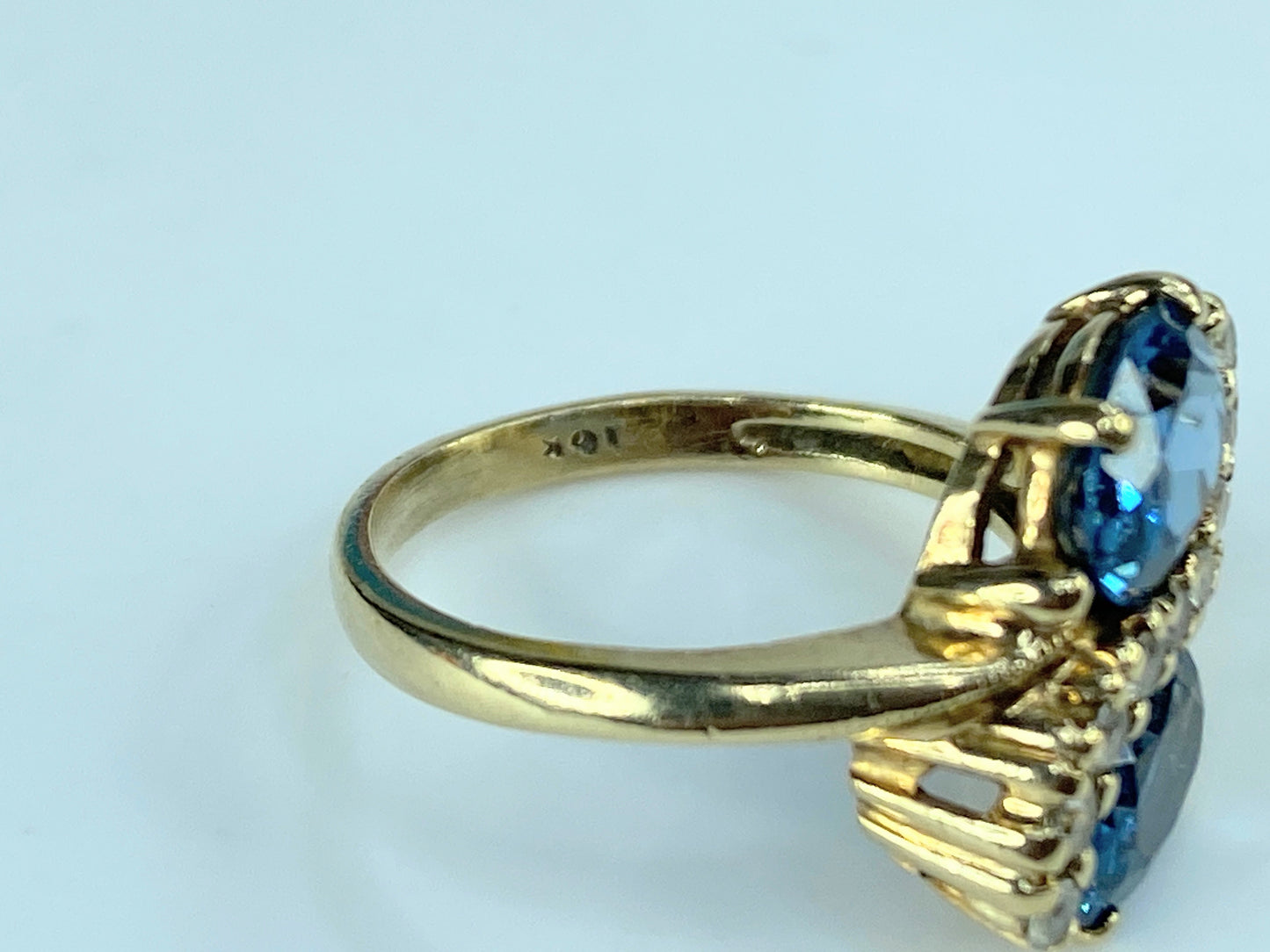 10K Yellow Gold Swiss Blue & White Topaz swirl Ring 3.1g s5 3.1g JR468