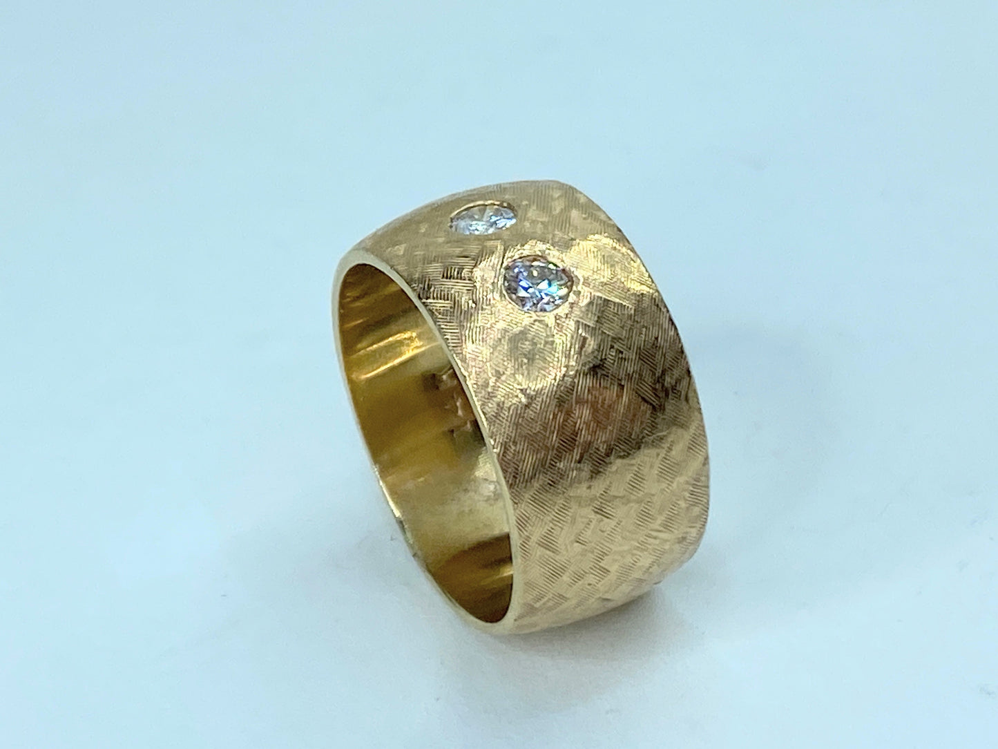 14K 11.5mm hand hammer 0.35ct G/VS1 round brilliant diamond ring 11.6gm JR964