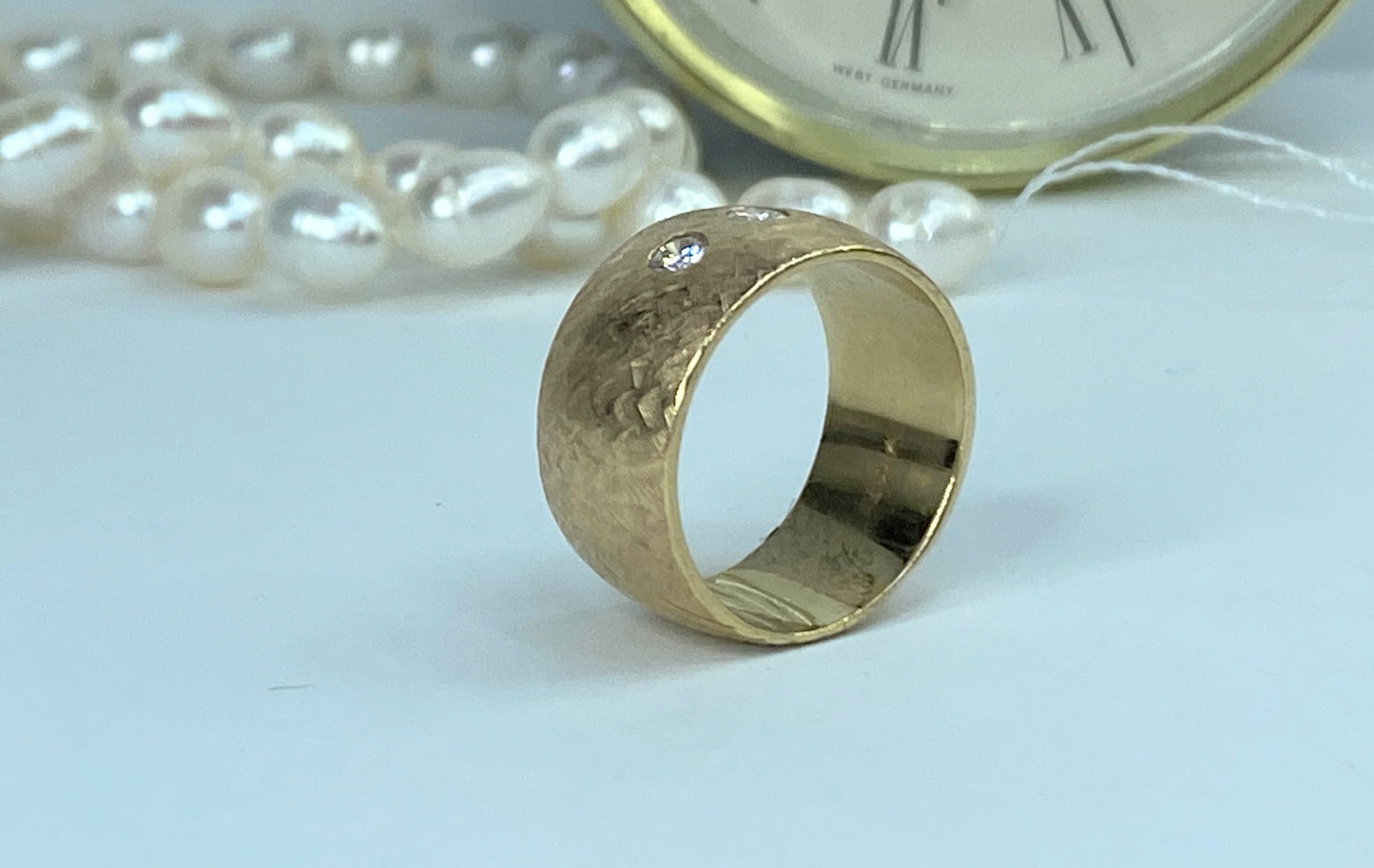 14K 11.5mm hand hammer 0.35ct G/VS1 round brilliant diamond ring 11.6gm JR964