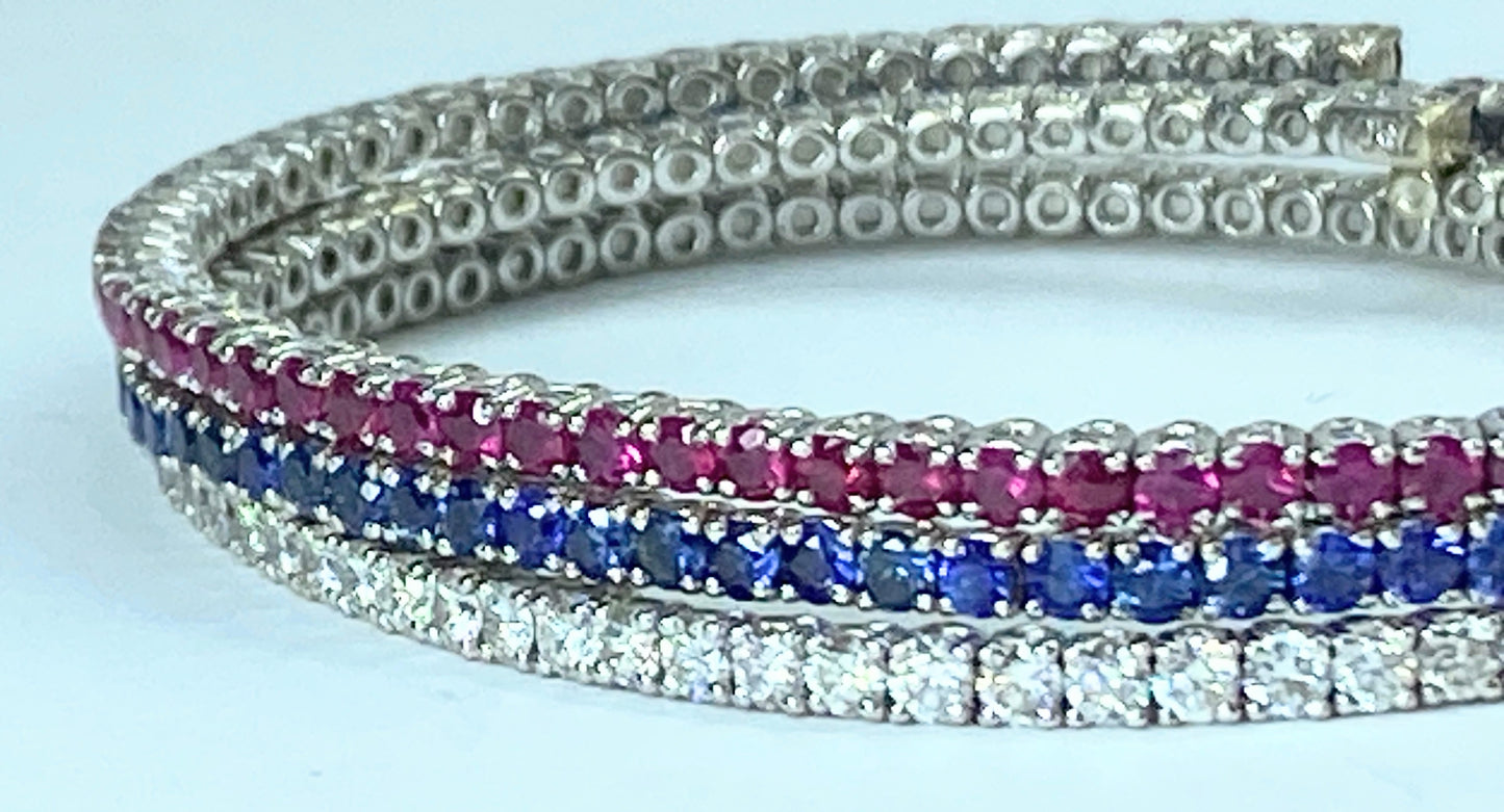 Large Advantage Bracelet Set in Sapphire, Diamond and Ruby 24g size 6.25" JR965