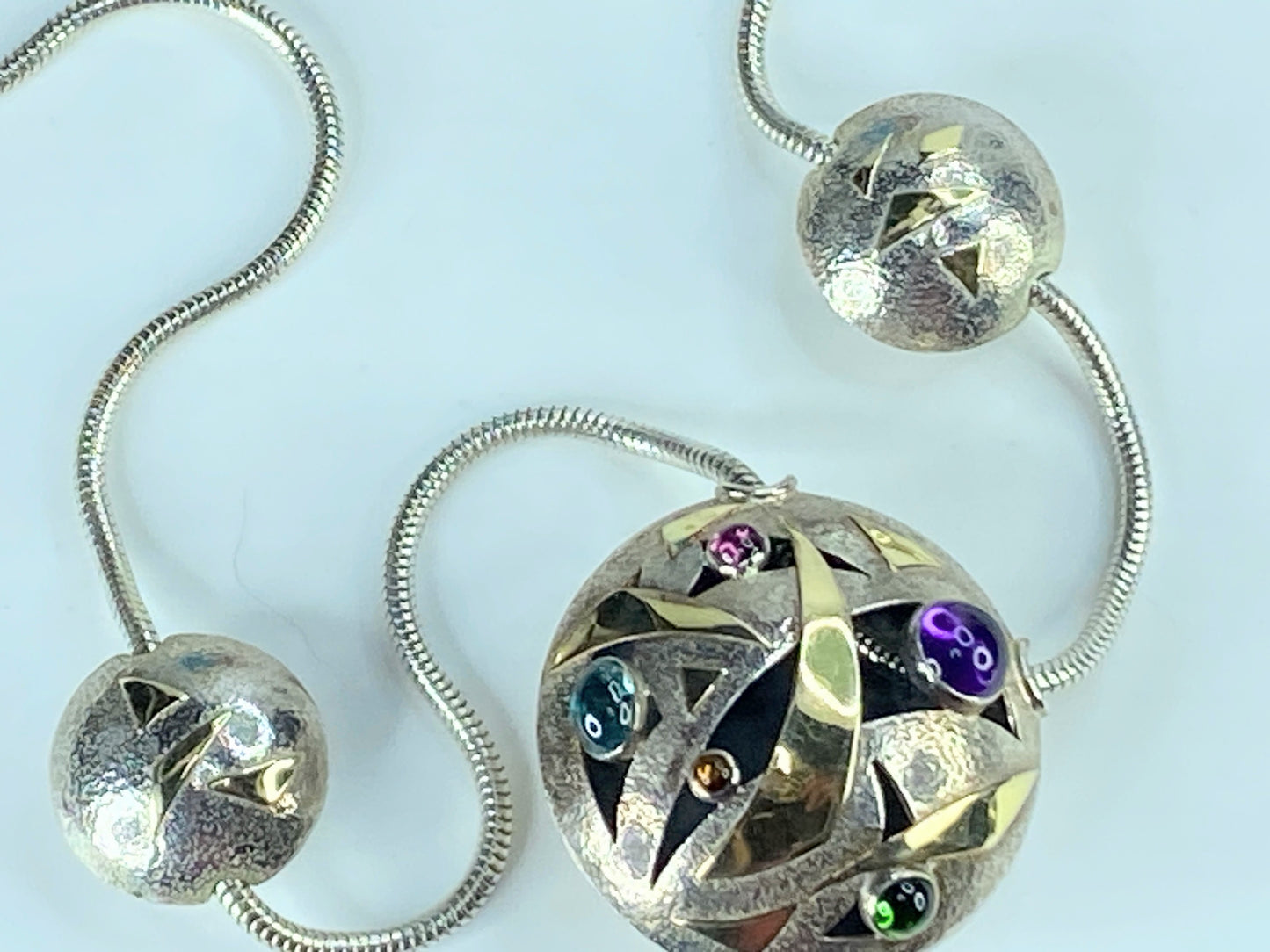 Signed Janet Sherman Gallery Artist 18K Gold Sterling Gemstone 44.1g JR416