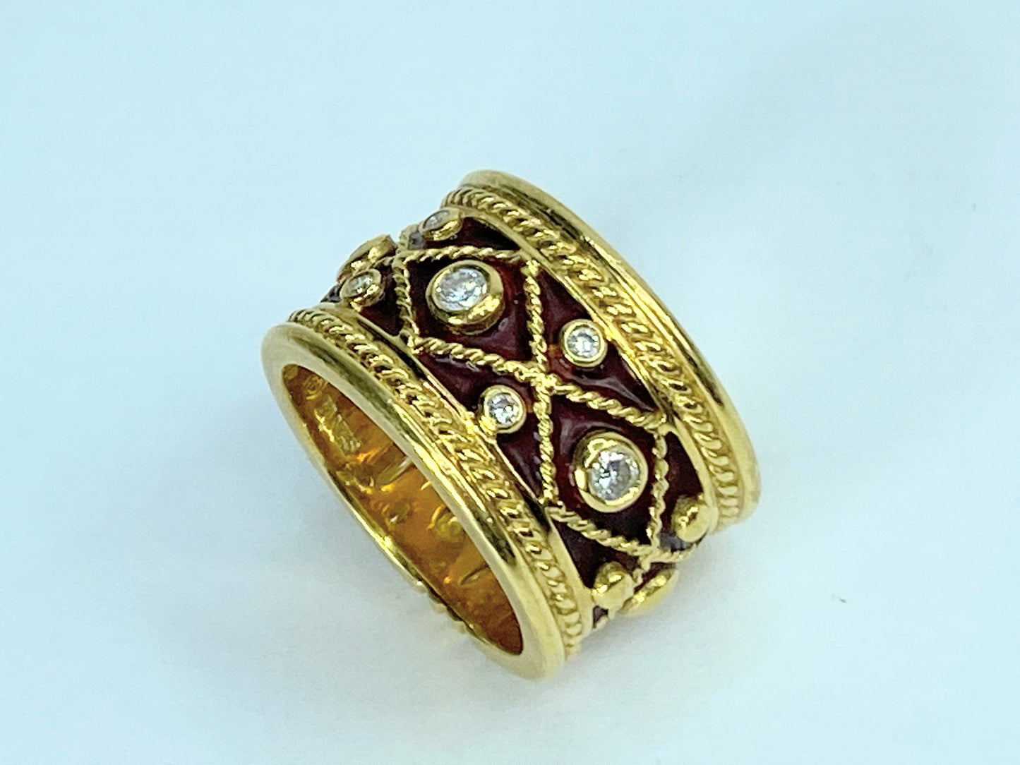 YANES's 'Malpica' collection Drum ring gold, diamonds, and enamel 16.9g JR969