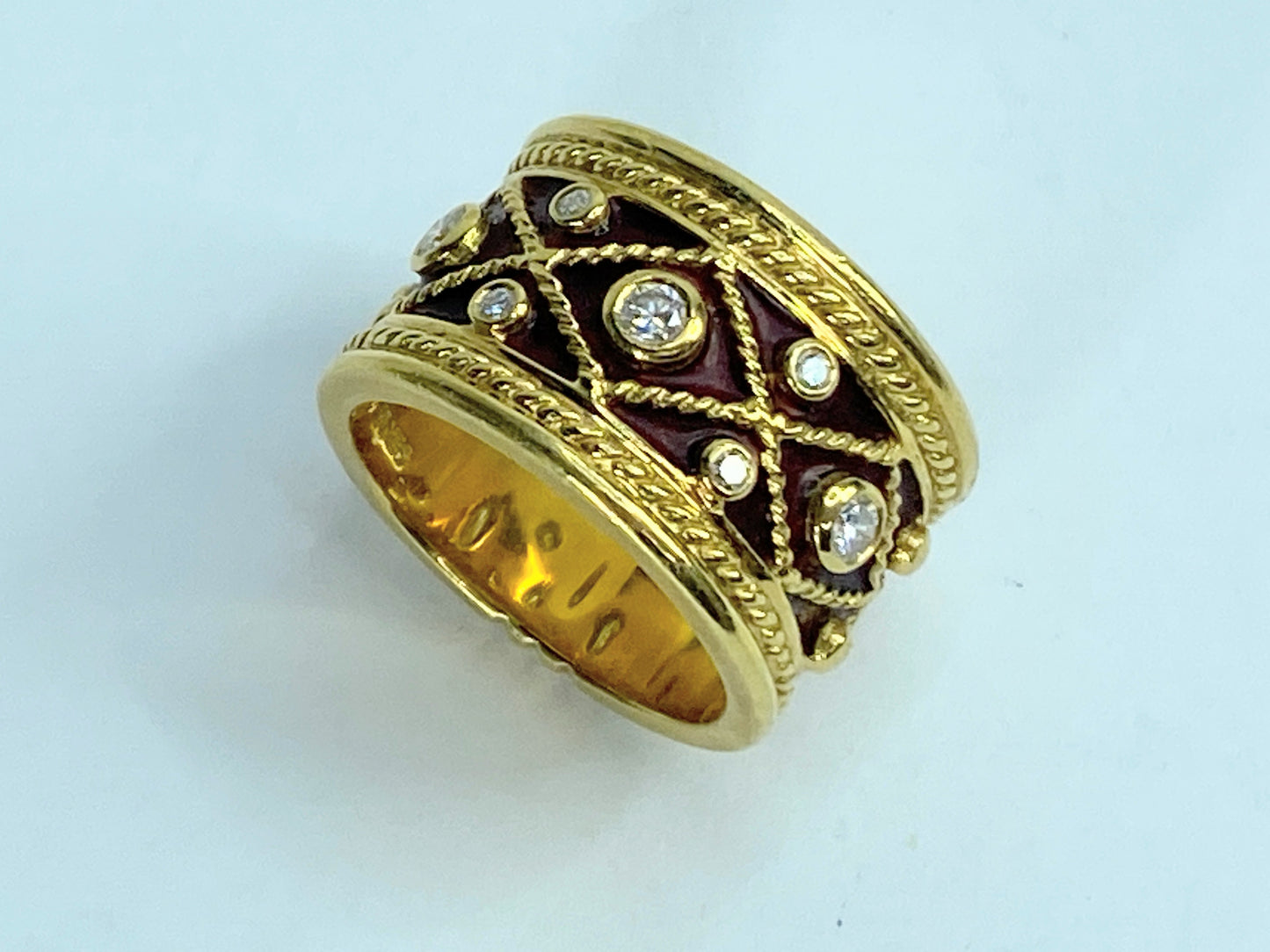 YANES's 'Malpica' collection Drum ring gold, diamonds, and enamel 16.9g JR969