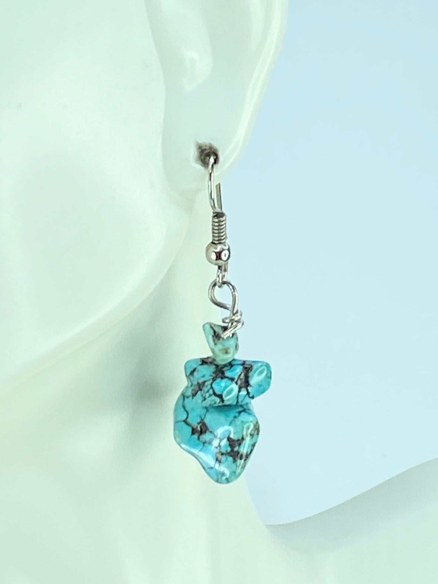Vintage Sterling Silver 925 & Raw Turquoise Chunky Earrings 5.8g 35mm JR418