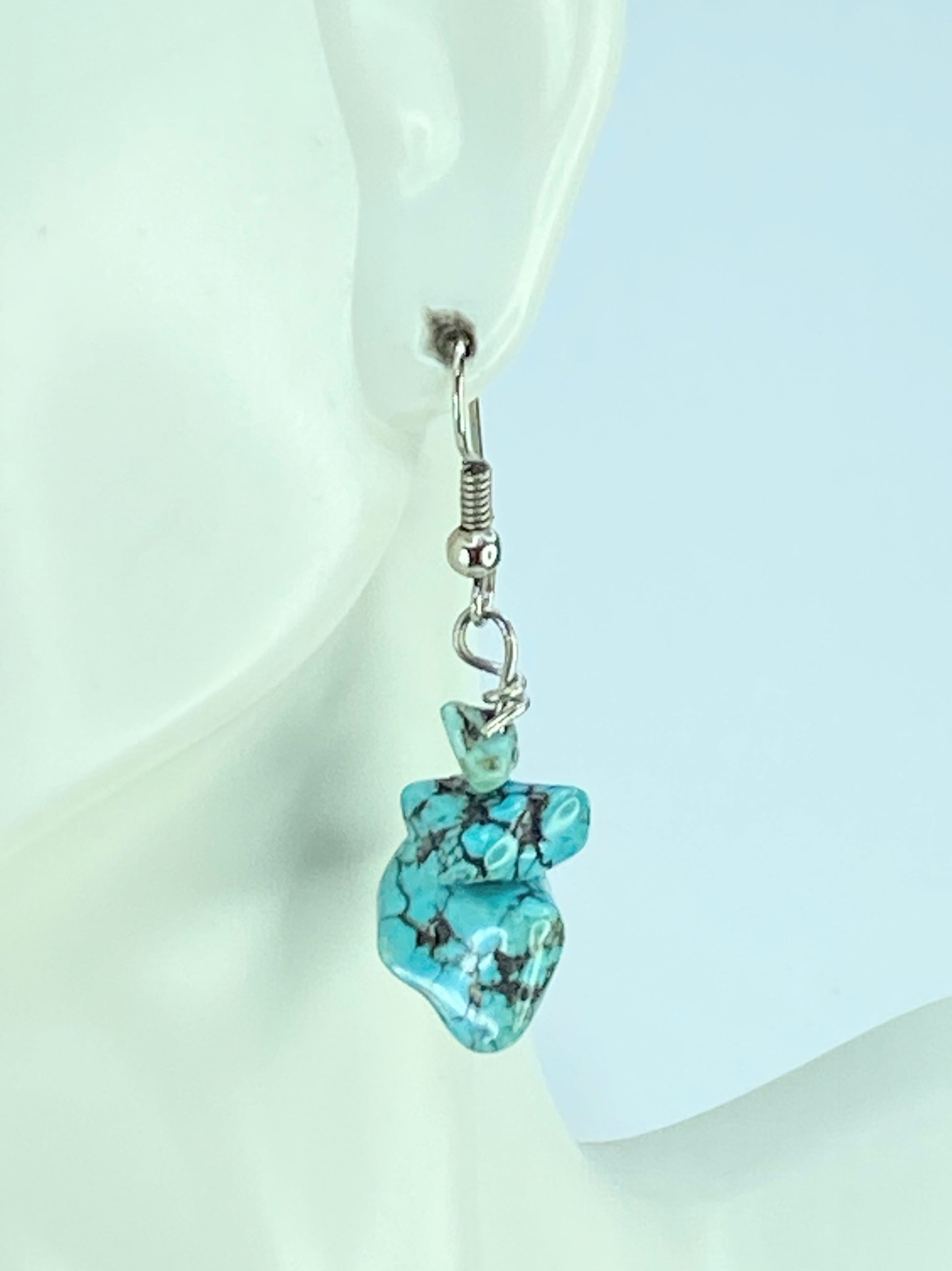 Vintage Sterling Silver 925 & Raw Turquoise Chunky Earrings 5.8g 35mm JR418