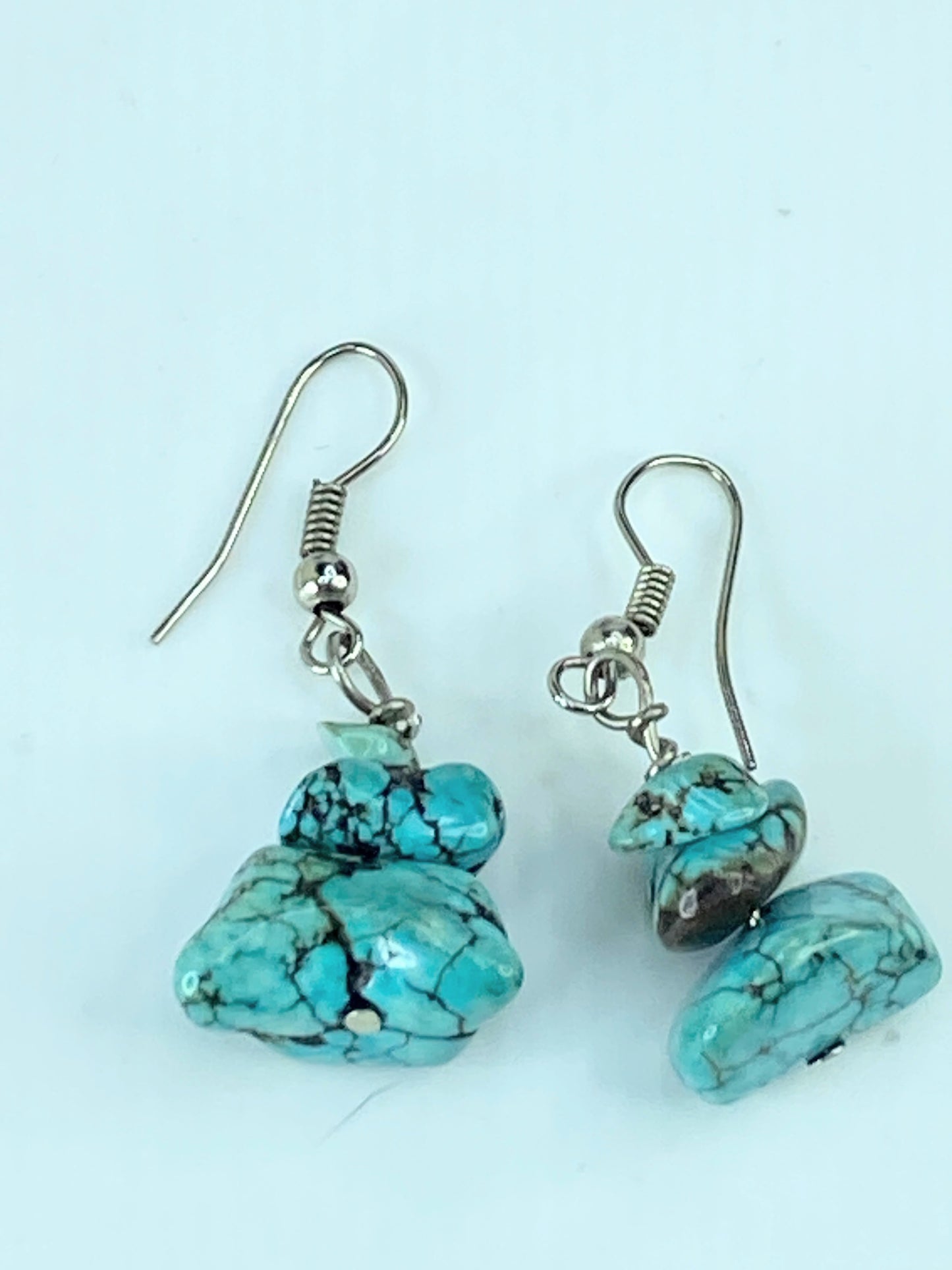 Vintage Sterling Silver 925 & Raw Turquoise Chunky Earrings 5.8g 35mm JR418