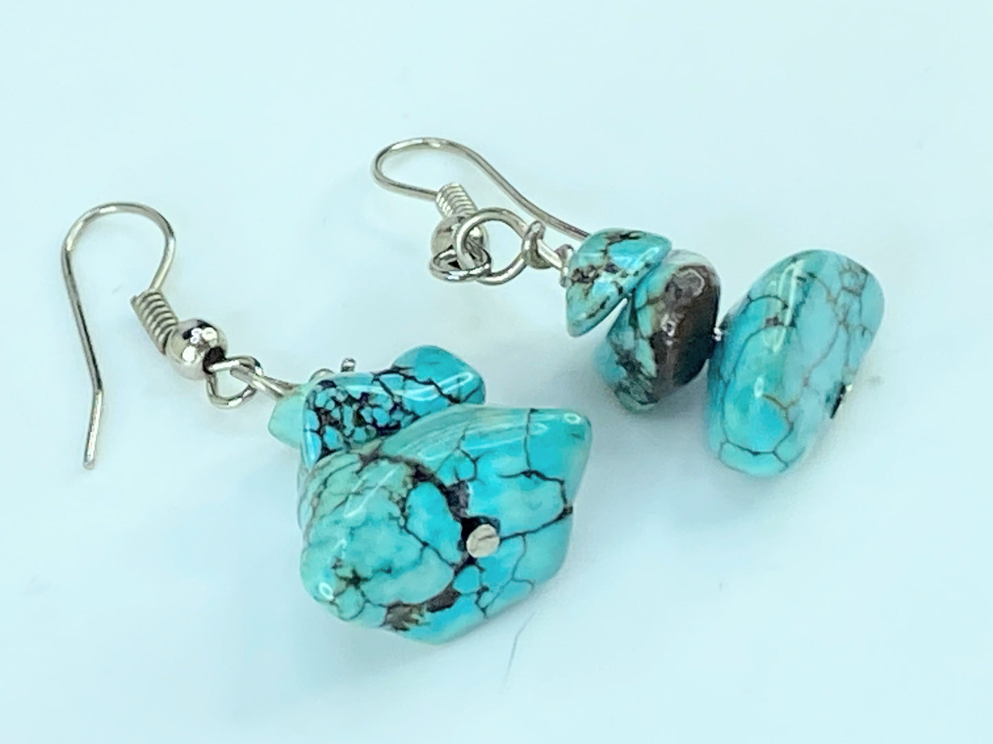 Vintage Sterling Silver 925 & Raw Turquoise Chunky Earrings 5.8g 35mm JR418