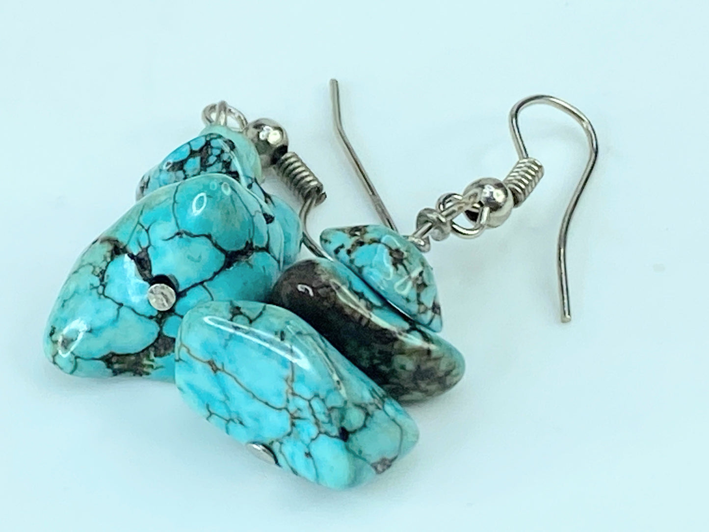 Vintage Sterling Silver 925 & Raw Turquoise Chunky Earrings 5.8g 35mm JR418