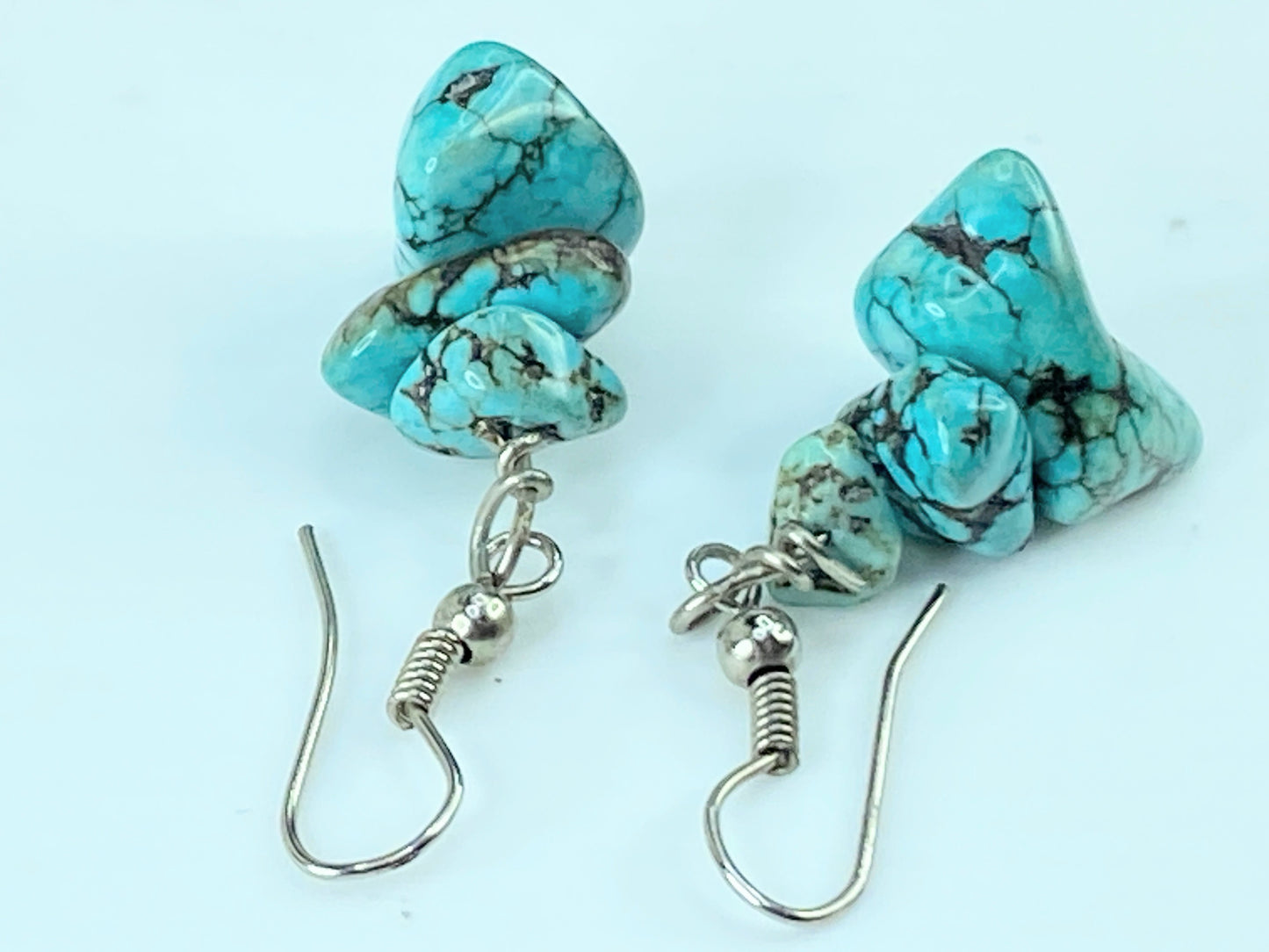 Vintage Sterling Silver 925 & Raw Turquoise Chunky Earrings 5.8g 35mm JR418