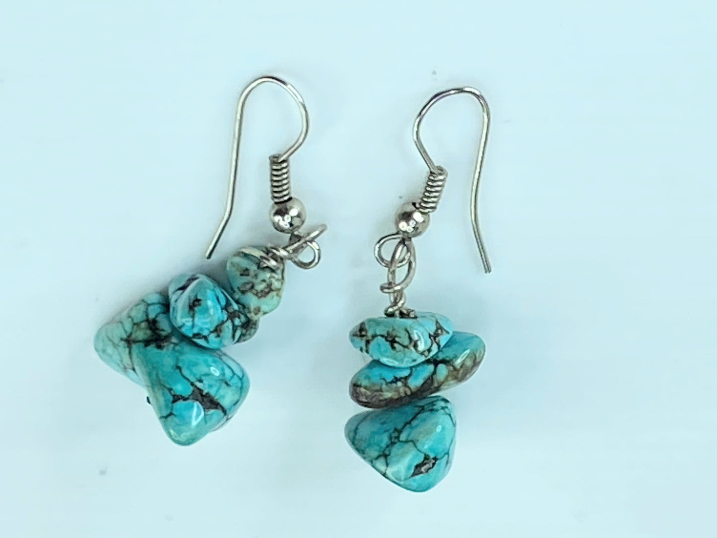 Vintage Sterling Silver 925 & Raw Turquoise Chunky Earrings 5.8g 35mm JR418