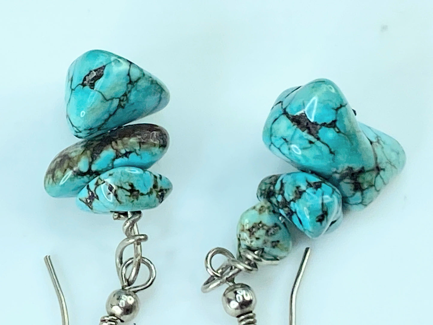 Vintage Sterling Silver 925 & Raw Turquoise Chunky Earrings 5.8g 35mm JR418