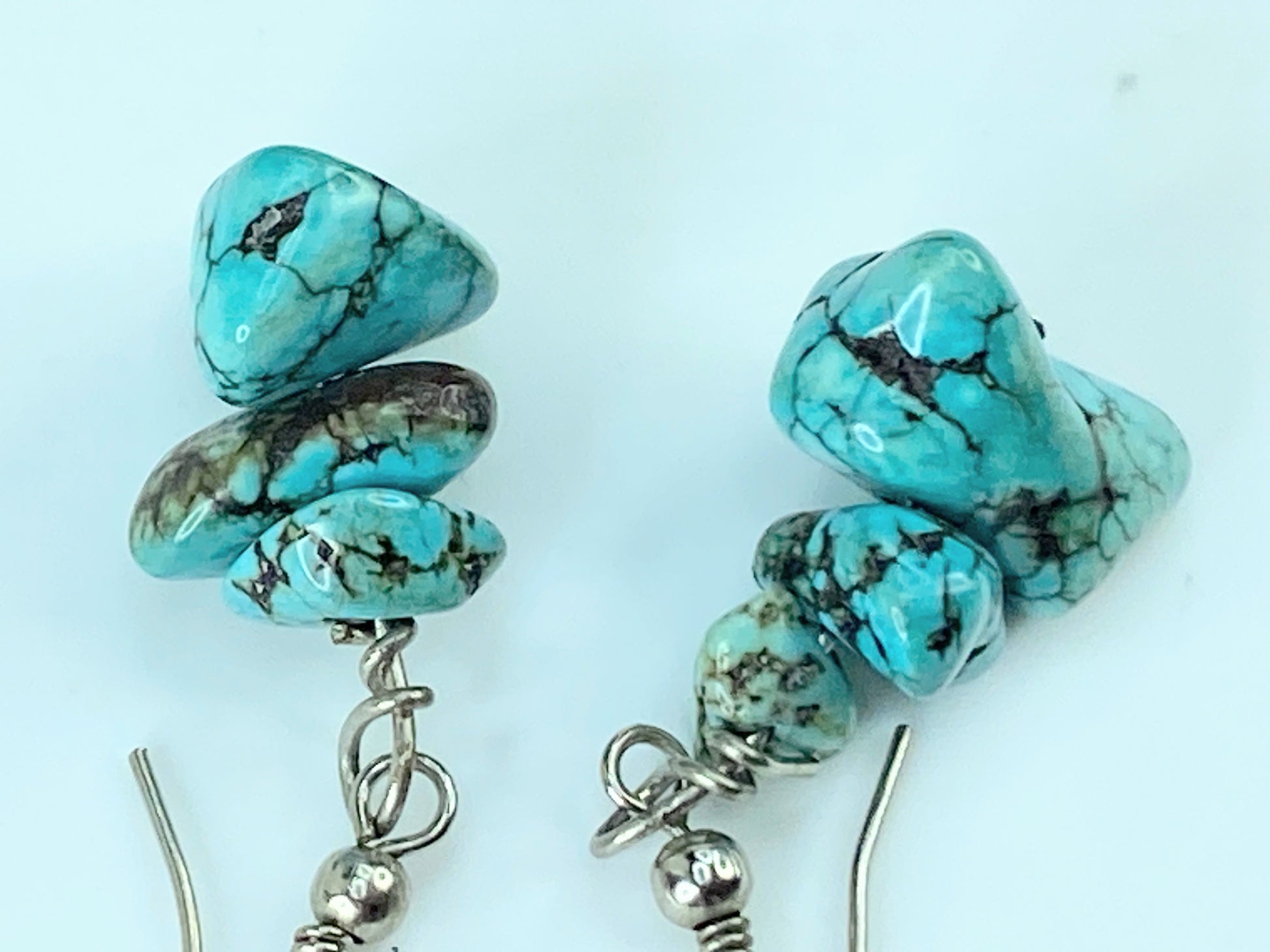 Vintage Sterling Silver 925 & Raw Turquoise Chunky Earrings 5.8g 35mm JR418