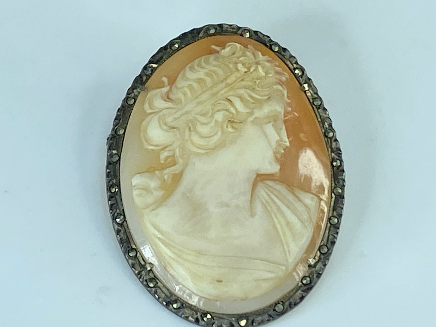 Vintage 900 silver Shell Cameo brooch in original box 33mm 5g JR422