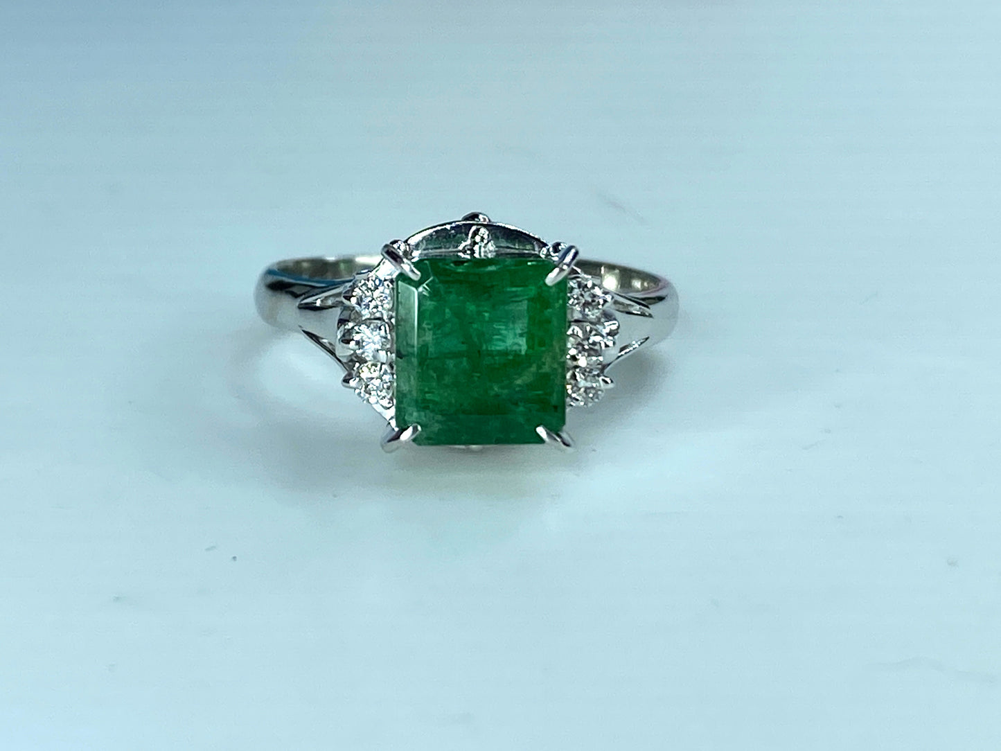 Certified Platinum 1.71 Natural Emerald G/VS 0.12 Diamond ring s7.5 5.6g JR424