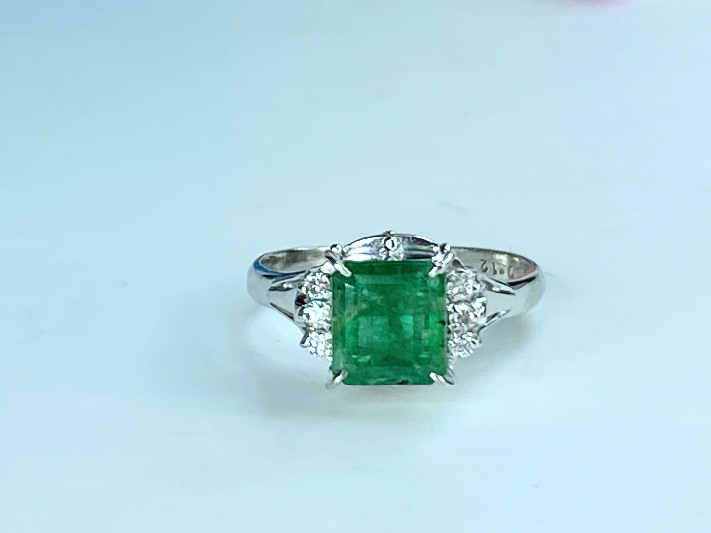 Certified Platinum 1.71 Natural Emerald G/VS 0.12 Diamond ring s7.5 5.6g JR424