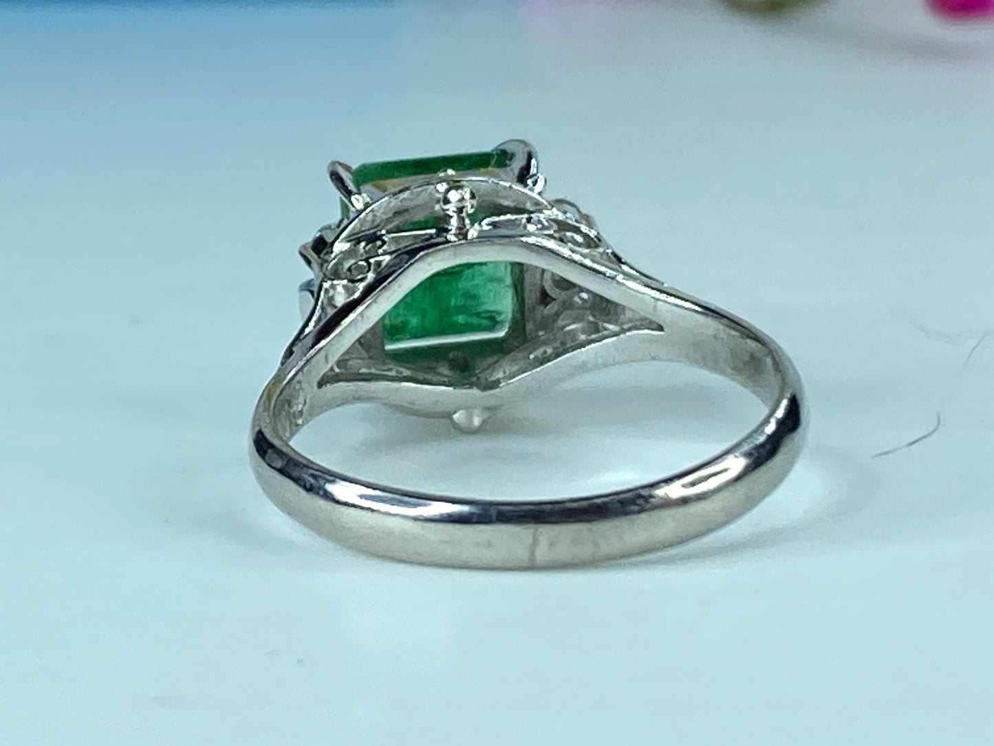 Certified Platinum 1.71 Natural Emerald G/VS 0.12 Diamond ring s7.5 5.6g JR424