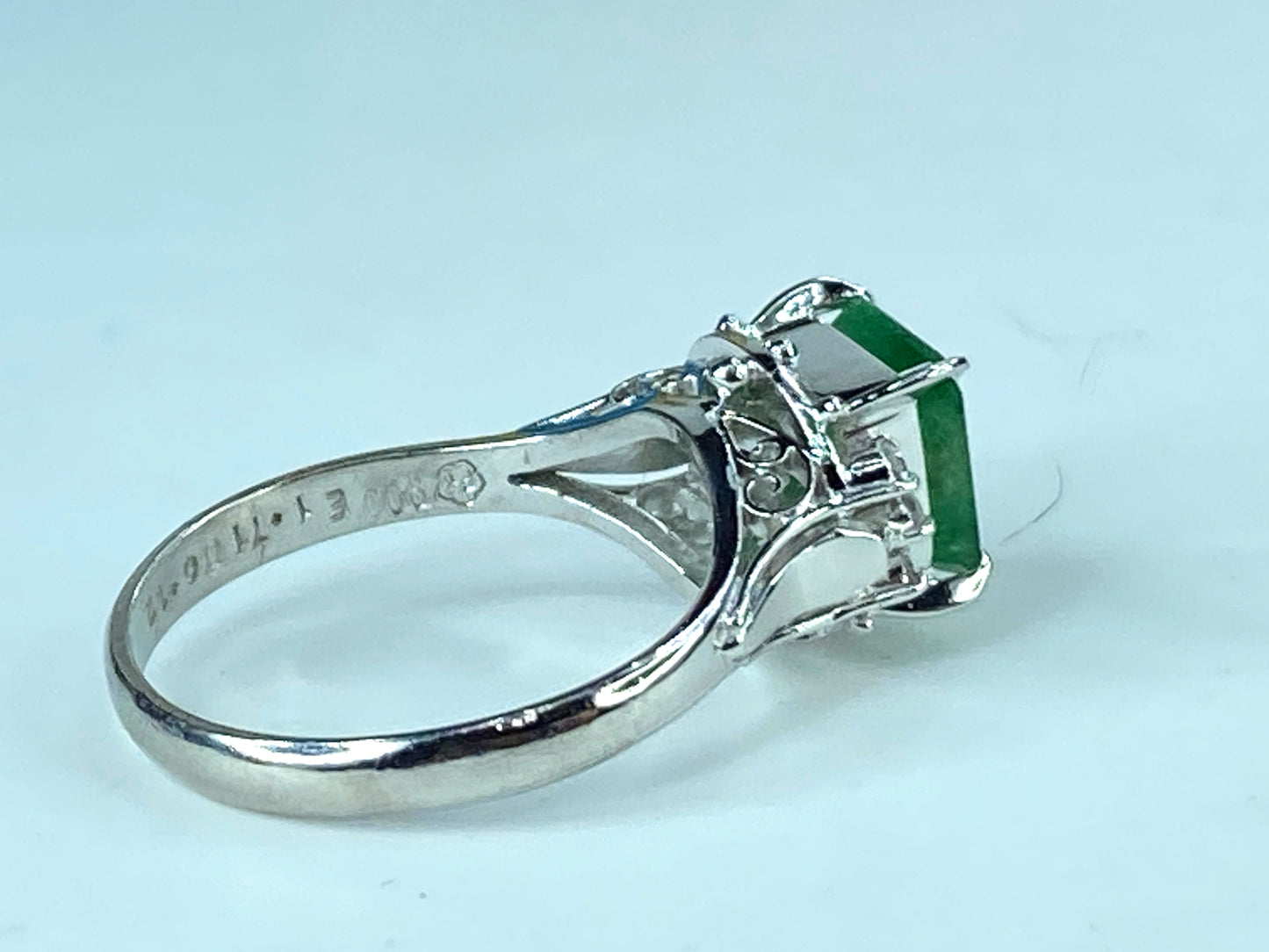 Certified Platinum 1.71 Natural Emerald G/VS 0.12 Diamond ring s7.5 5.6g JR424