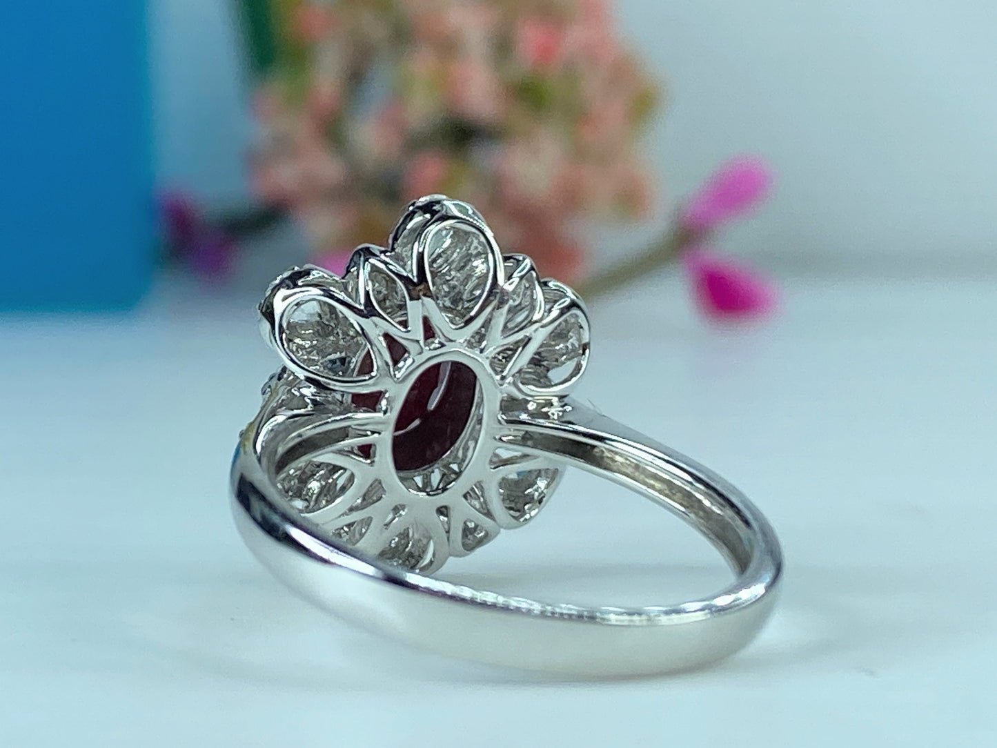 Certified 18K white gold 1.12ct Pigeon Blood Ruby 0.57ct Diamond ring s6.5 JR425