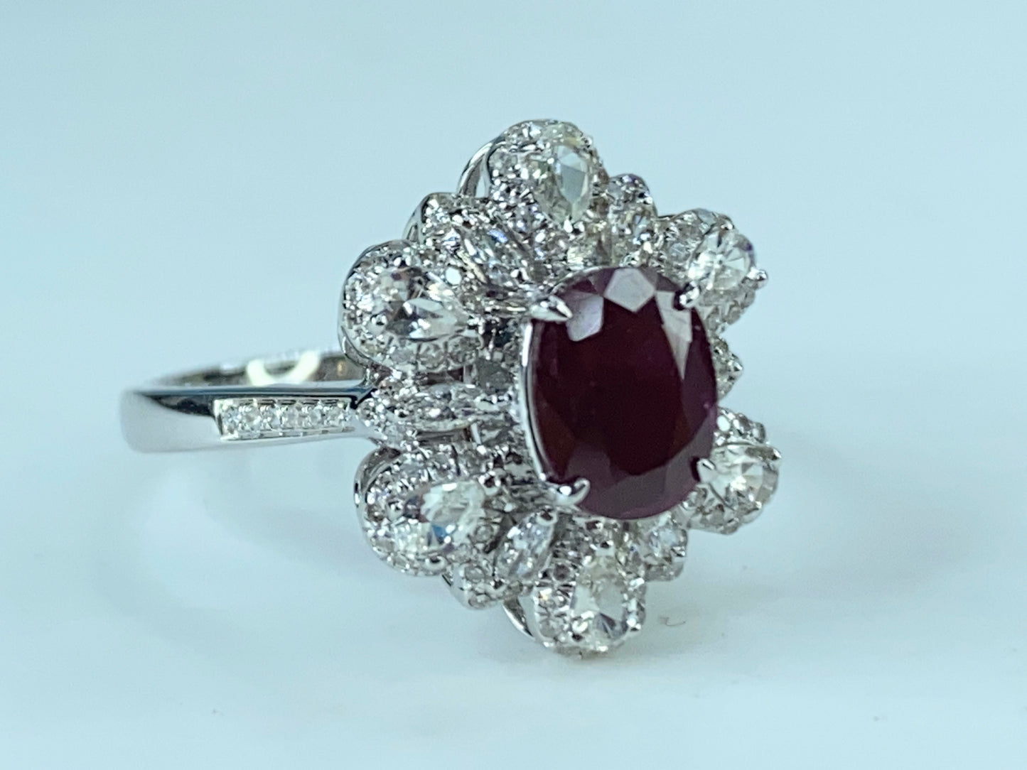 Certified 18K white gold 1.12ct Pigeon Blood Ruby 0.57ct Diamond ring s6.5 JR425