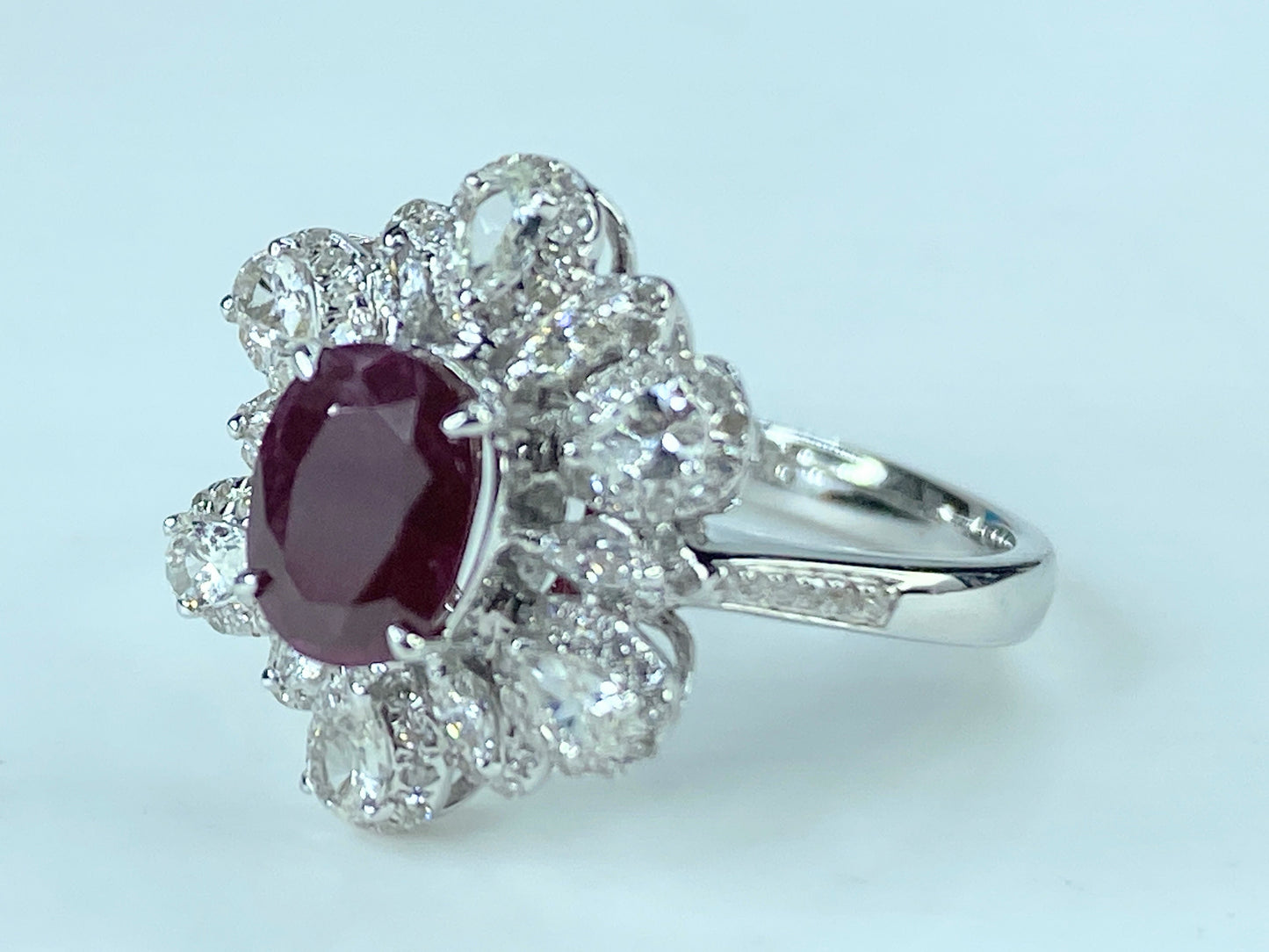 Certified 18K white gold 1.12ct Pigeon Blood Ruby 0.57ct Diamond ring s6.5 JR425