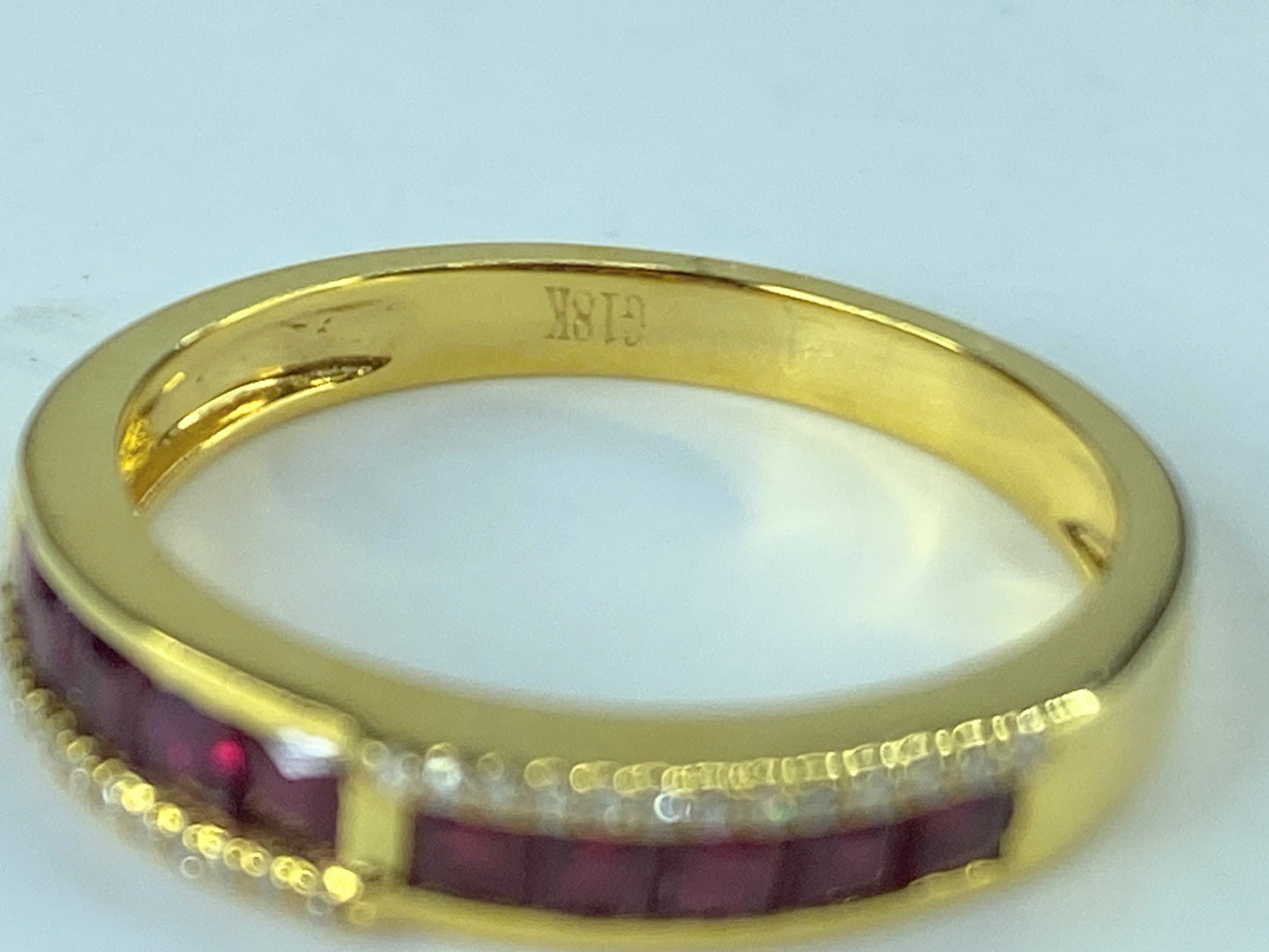 Certified 18K 0.6ct Pigeon Blood Ruby 0.13ct G/VS1 Diamond band s6.75 JR426