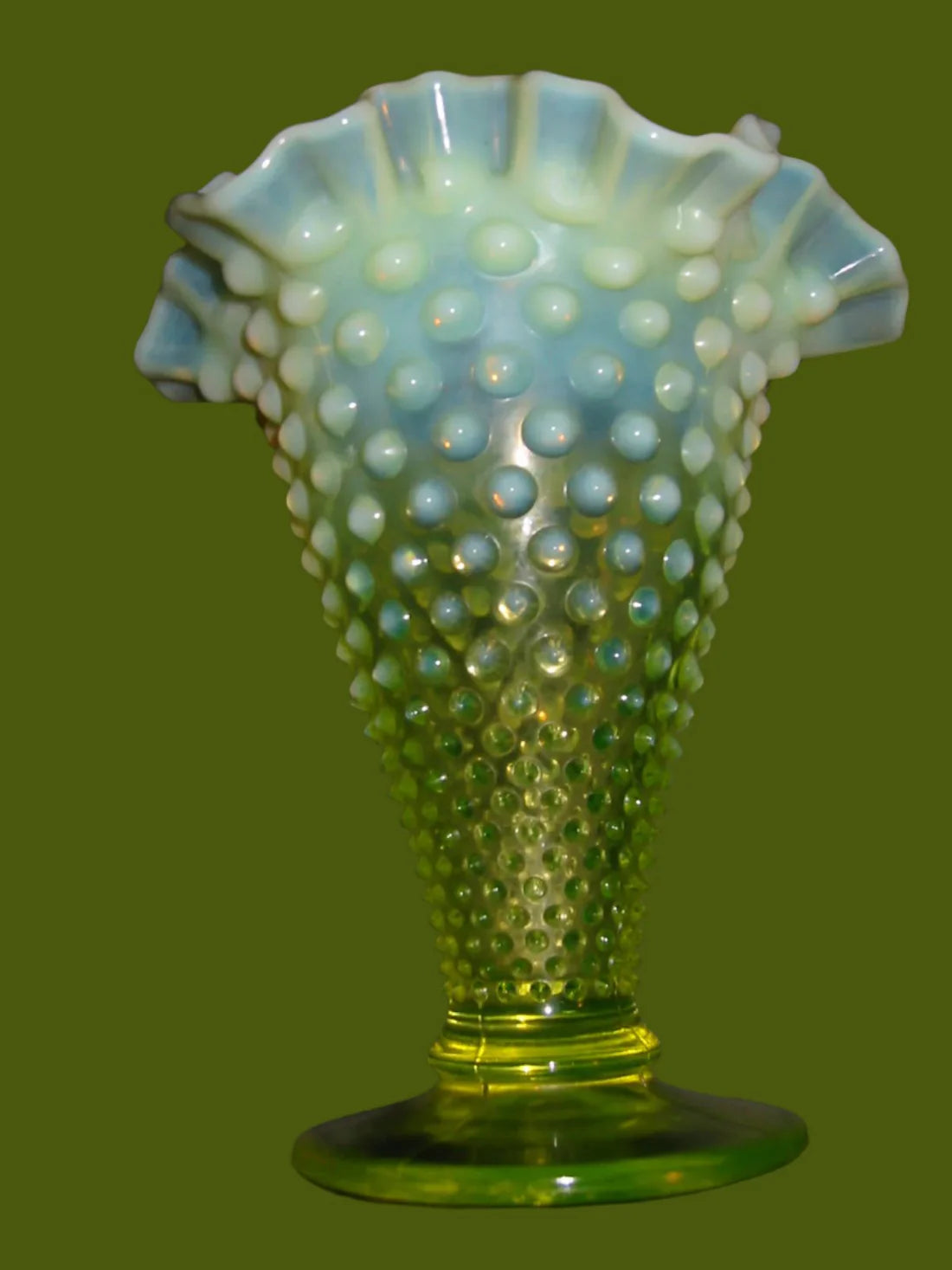 Fenton Yellow Topaz Glass Translucent Crimped Vase 7 3/4" A260