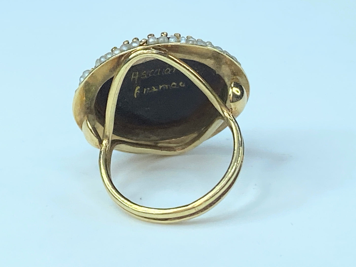 Victorian Revival France Ascione 14K painted porcelain seed pearls ring