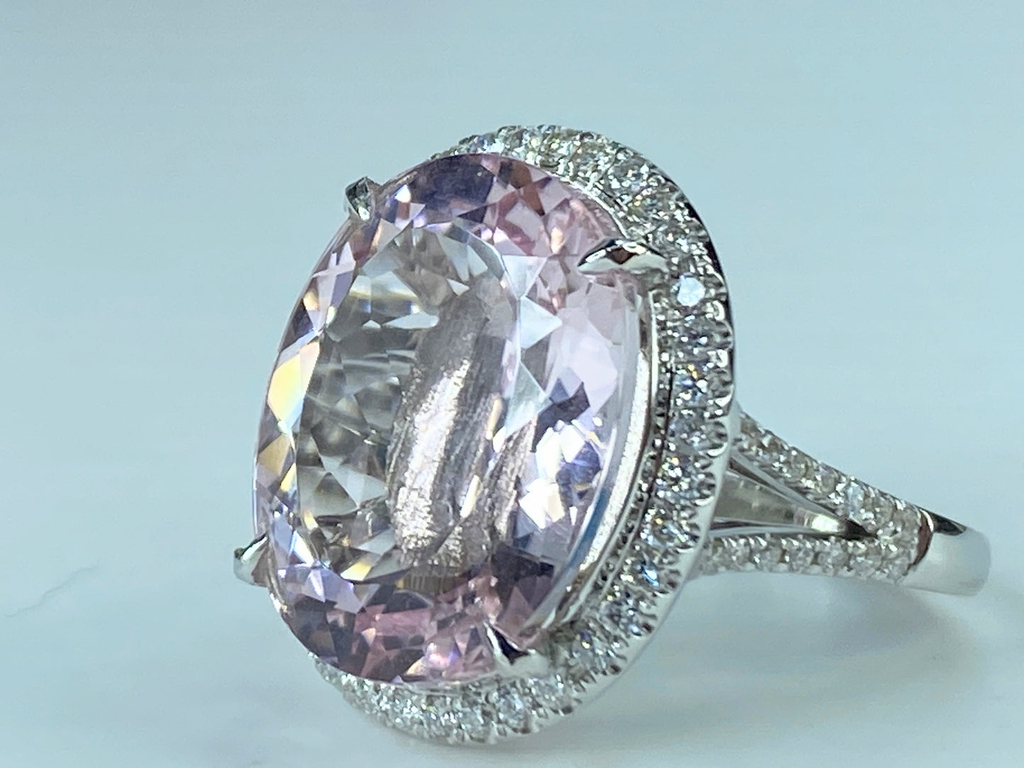 Certified 18K gold 11.3ct Morganite 0.9ct G/VS diamond ring 20.7g s6.5 JR427