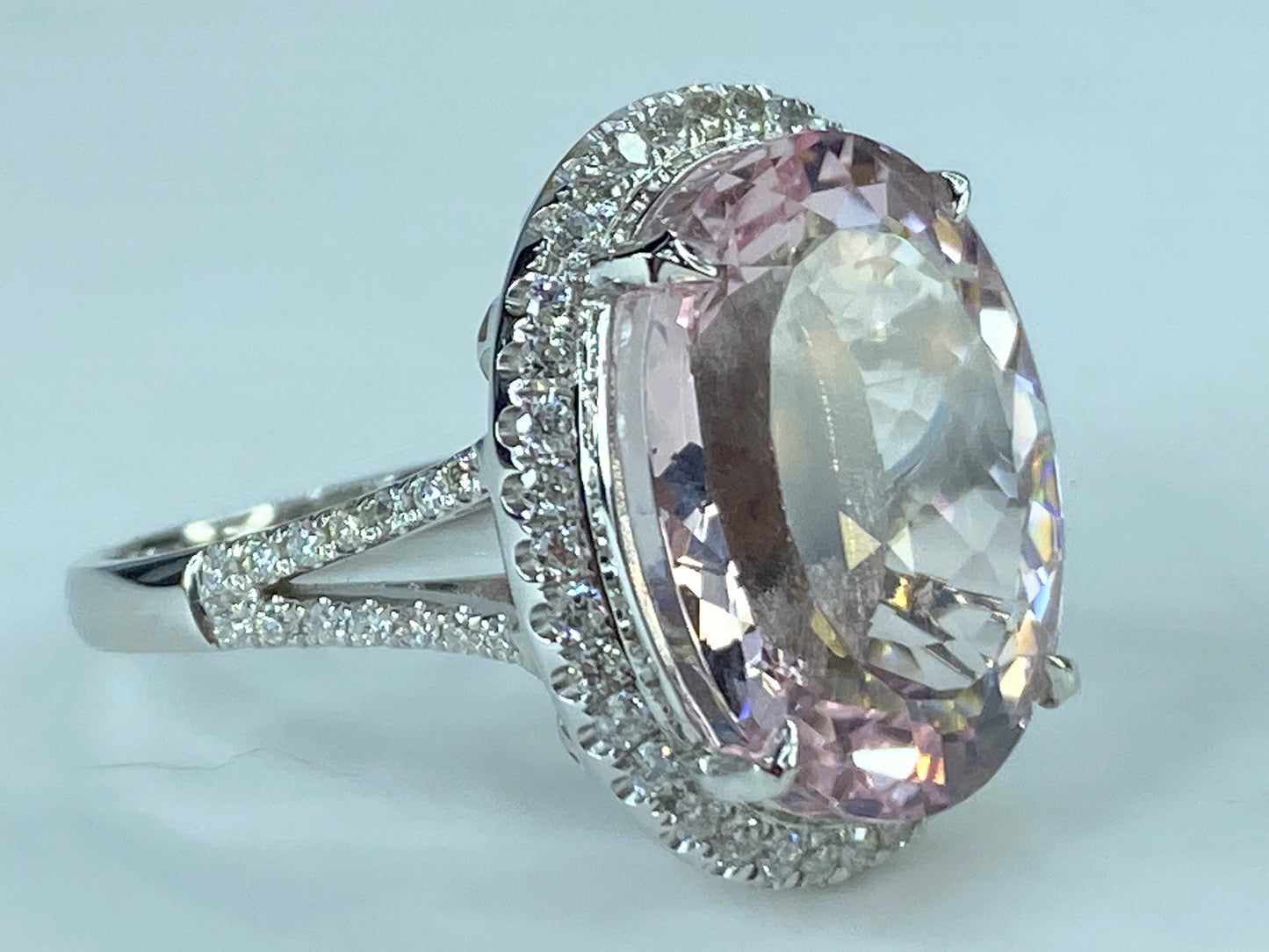 Certified 18K gold 11.3ct Morganite 0.9ct G/VS diamond ring 20.7g s6.5 JR427