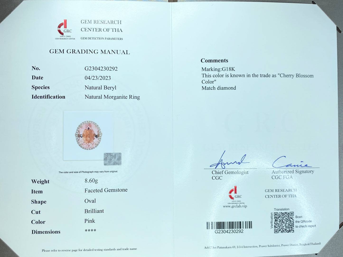 Certified 18K gold 11.3ct Morganite 0.9ct G/VS diamond ring 20.7g s6.5 JR427